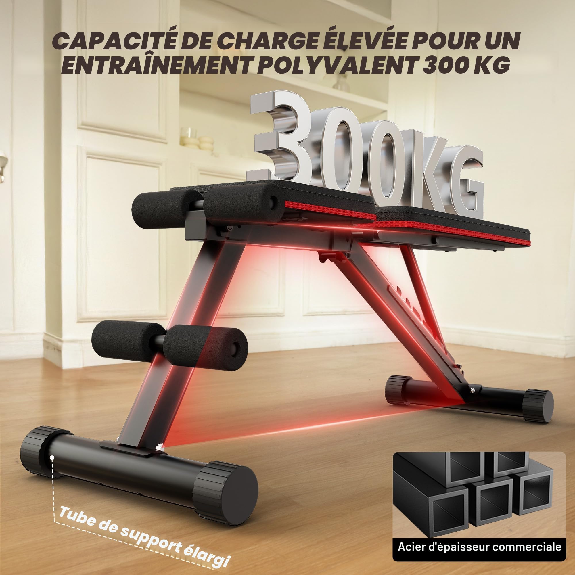 Roygym Banc de musculation pliable multifonction avec dossier réglable, banc de musculation incliné pour entraînement complet du corps, charge de 300 kg/400kg