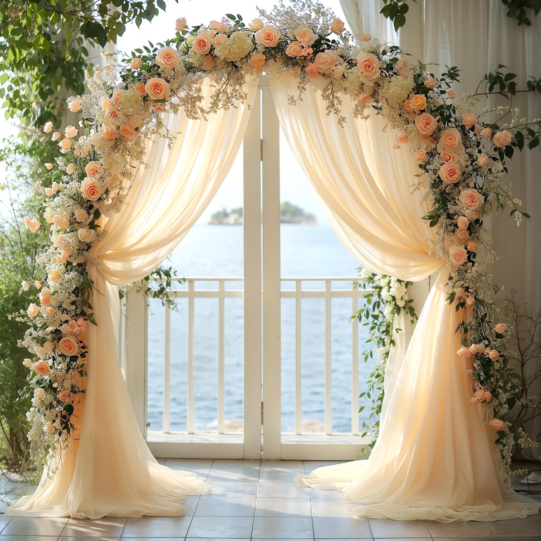 Cytdkve Wedding Arch Drapes - 2 Panels, 6 Yards Each, Wrinkle-Free Sheer Fabric For Arbor & Ceremony Decor (Gold)