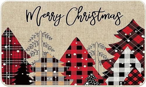 Baccessor Felpudo de Navidad con diseño de árboles de Navidad, a cuadros, decorativo para interiores y exteriores, tapete de puerta de bienvenida de