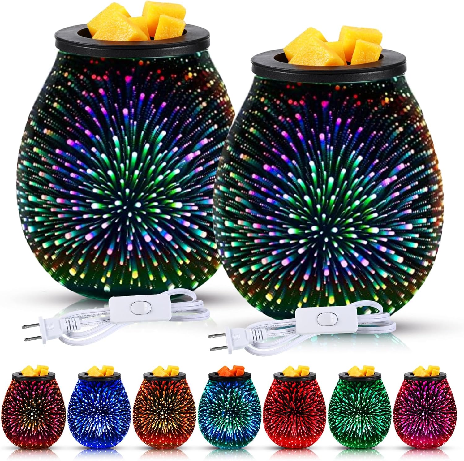 Tujoe 2 Pcs Plug in Wax Melts 3D Glass Electric Wax Melts Warmer Burner with Removable Tray for Scented Fragrance for Gift Decoration Home Office Bedroom Living Studio