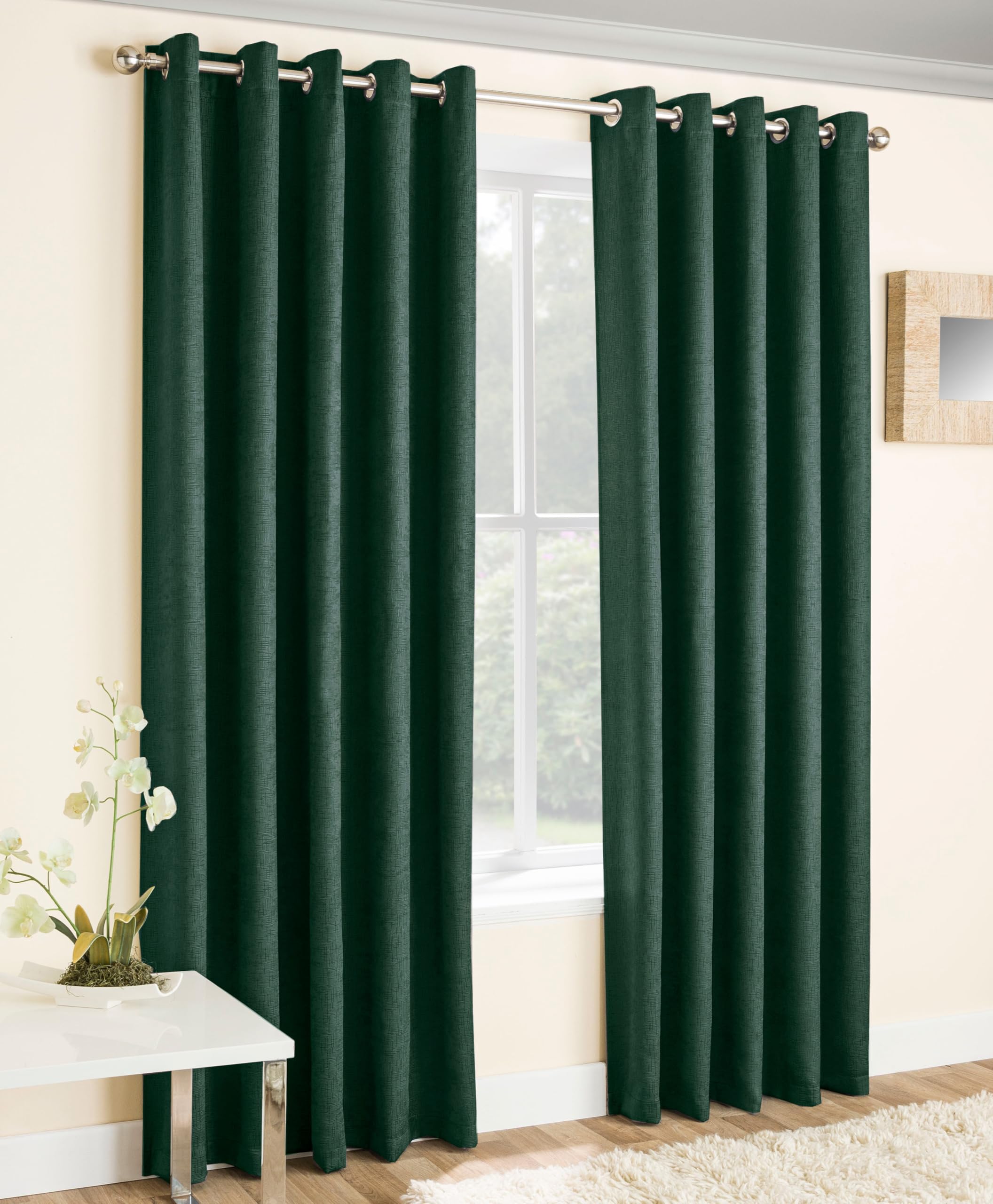Enhanced Living Vogue Green 46 x 72 inch (117x183cm) Eyelet Thermal Noise Reducing Dim Out Curtains for Bedroom and Living Room