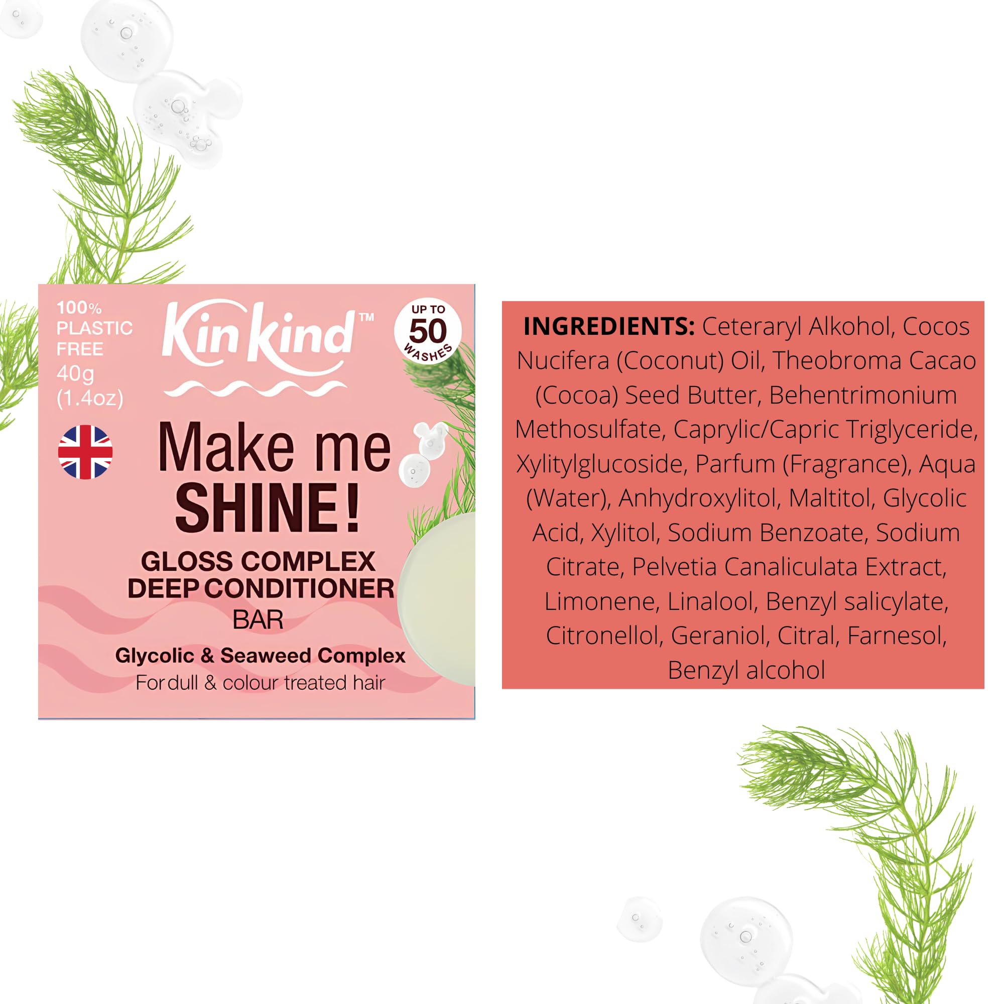KinKind - Make Me SHINE Conditioner Bar - Cheveux colorés et méchés - Conditionneur à la noix de coco - Jusqu'à 50 lavages