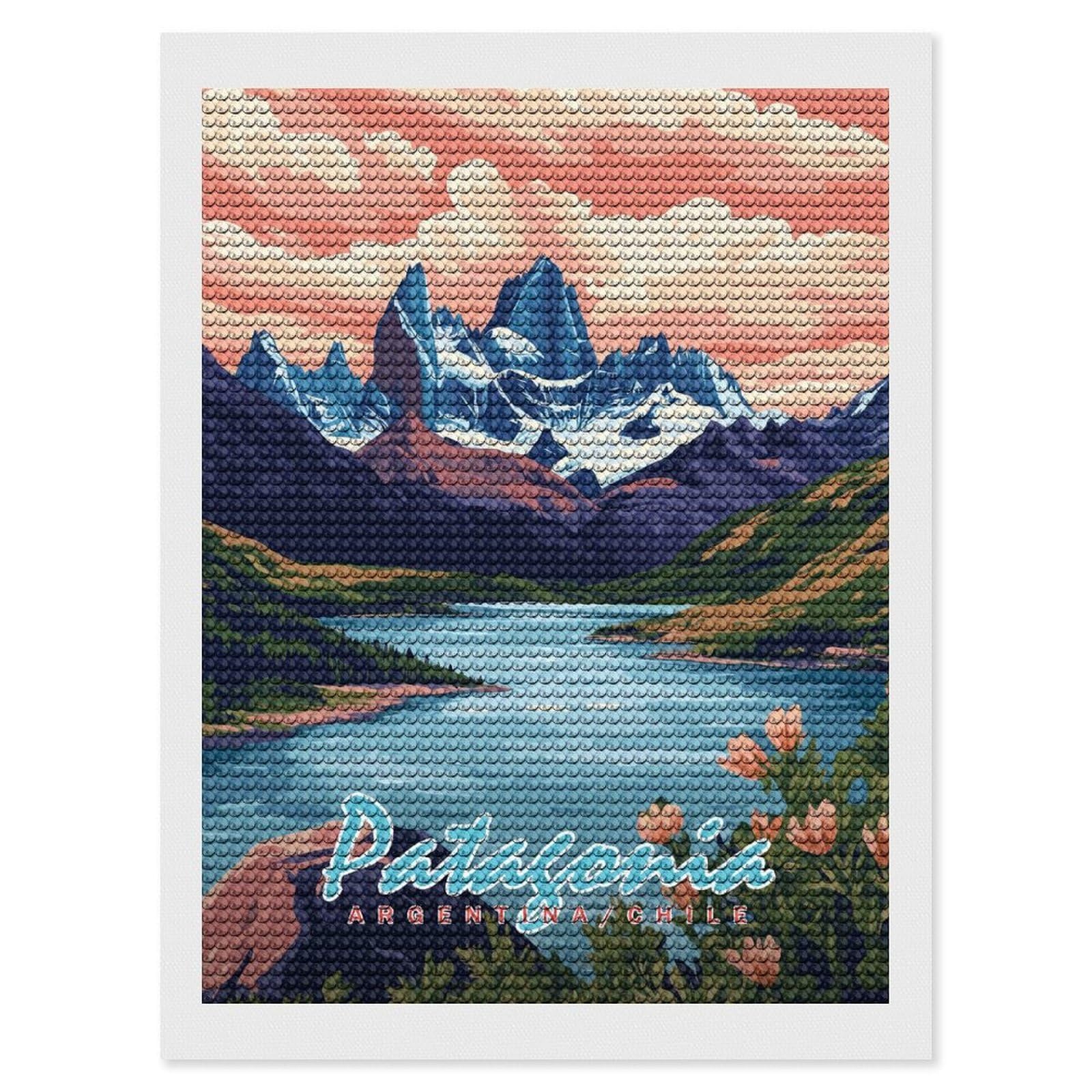 Junmoney Patagonia Landscape Diamond Painting Set 12"x16", for Beginners, Modern Decor, Simple to Start, Gift Idea, Pleasing Wall Art Project