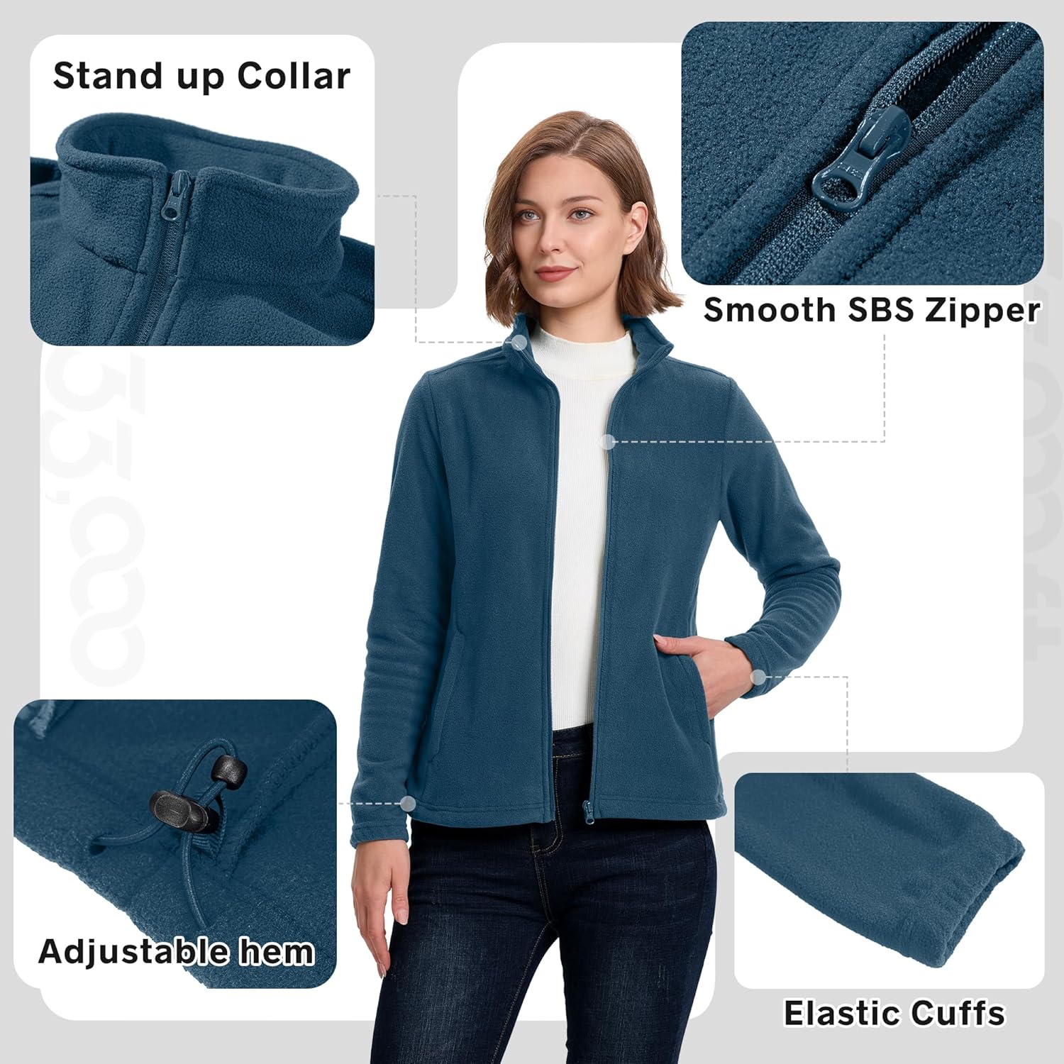 33,000ft Women's Zip Up Fleece Jacket, Long Sleeve Warm Soft Polar Lightweight Coat with Pockets for Winter - Image 4
