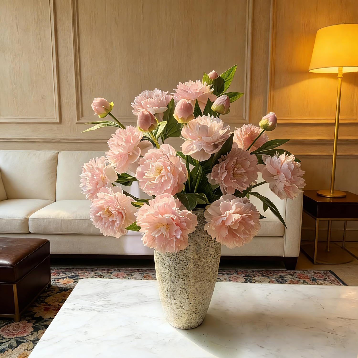 6 Pcs 25'' Fake Silk Peony Artificial Flowers for Vase, Faux Large Peonies Branches with Stems for Tall Vase, Flowers Arrangement for Centerpieces, Home Decorations (Pink)