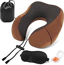 Neck Pillow Aeroplane Travel Pillow Memory Foam Neck Pillow Adult with Ear Plugs Eye Mask and Carry Bag Soft Breathable Neck Pillow Car Ideal for Travel Camping Office