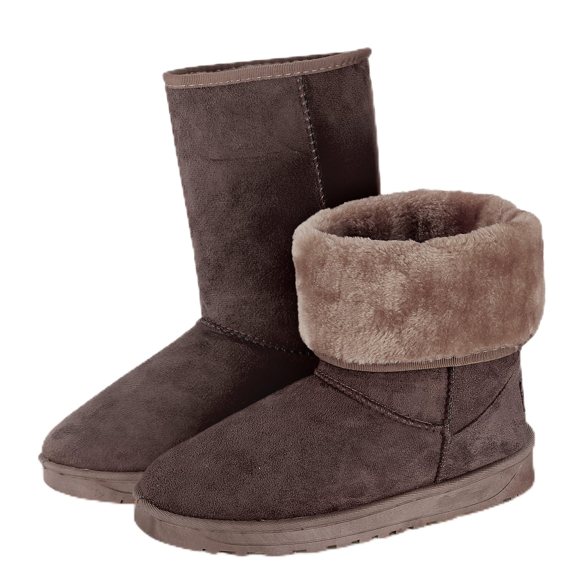 Winter Snow Boots for Women Classic Waterproof Womens Snow Boots with Faux Suede Warm Comfortable Mid-Calf Fur Boot