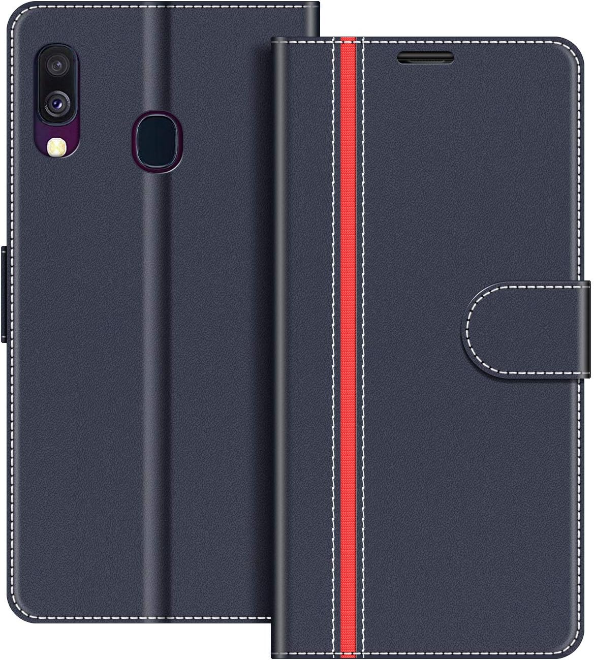 COODIO Phone Case For Samsung Galaxy A40, Magnetic Flip Leather Case For Samsung Galaxy A40 Wallet Case, Dark Blue/Red