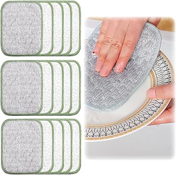 Jiexily 2025 New Multipurpose Wire Dishwashing Rags for Wet and Dry, Reusable Metal Scrubbing Pads Sponge Cloths, Non-Scratch Wire Dishcloth for Cleaning Kitchen Dishes, Sinks Green 15 Pcs