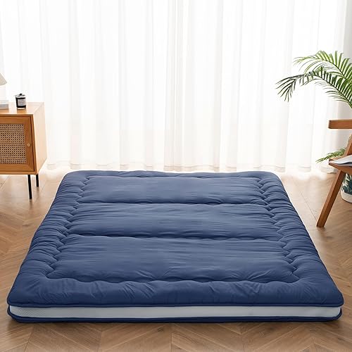Miniatura 7 de Colchón de futón japonés de tamaño matrimonial, colchón plegable de 4 pulgadas de grosor, tapete para dormir, futón shiki tradicional relleno de