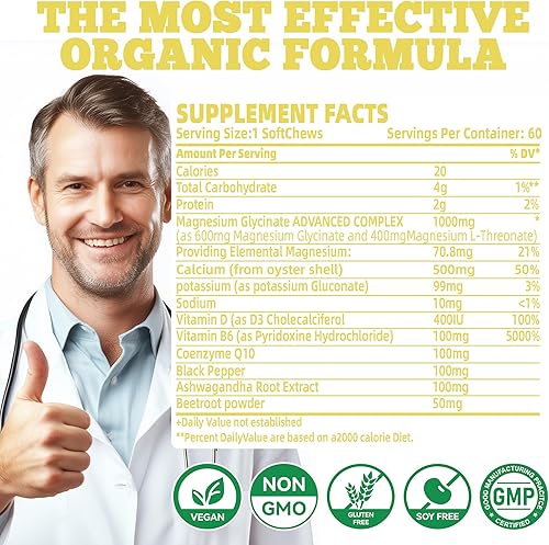 Miniatura 9 de Masticables suaves de glicinato de magnesio, sabor a piña. Masticables masticables de potasio y magnesio sin azúcar con glicinato de magnesio,