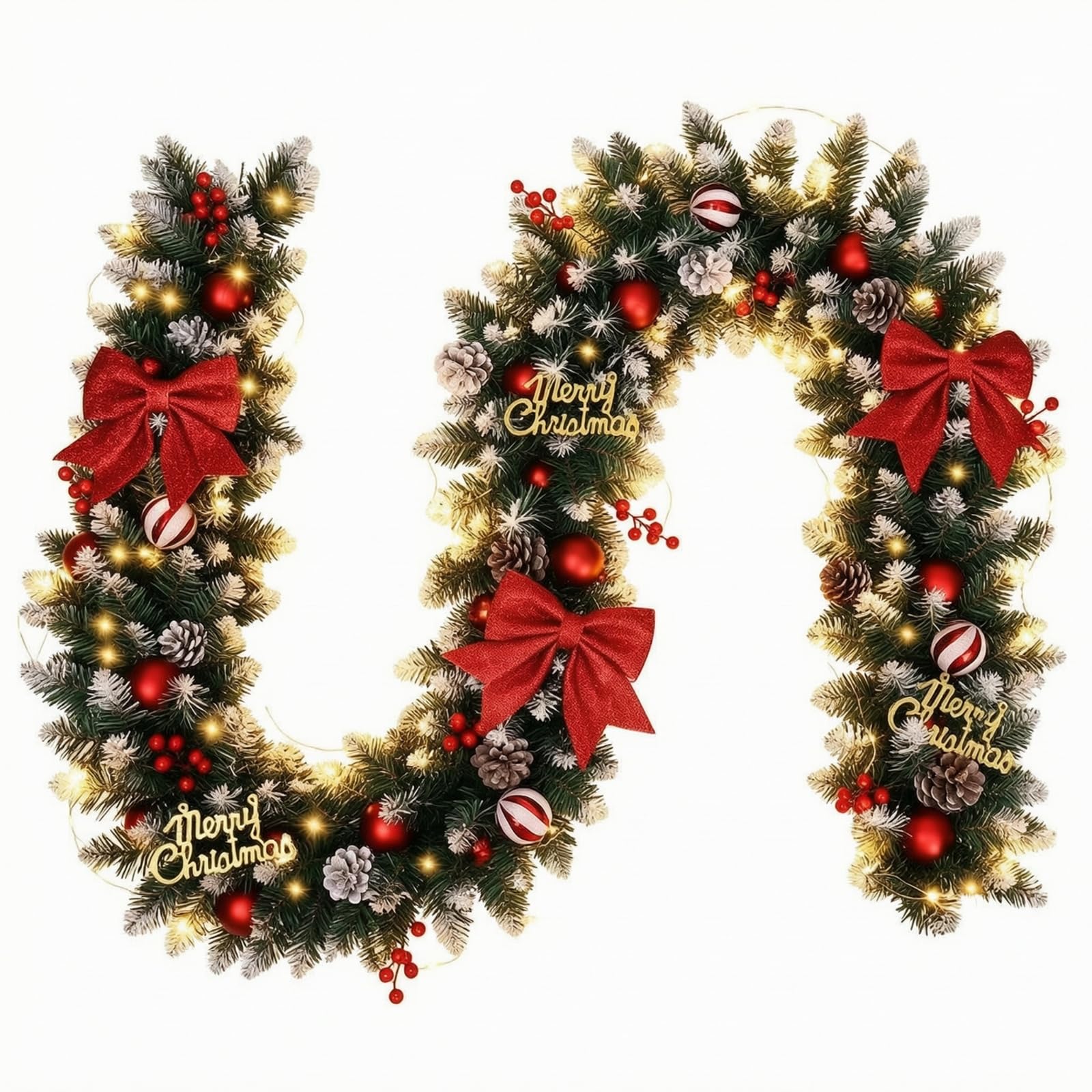 Ghirlanda con Pigne Innevato Decorazione, style to 2, Verde, Rosso, Bianco E Luce Calda
