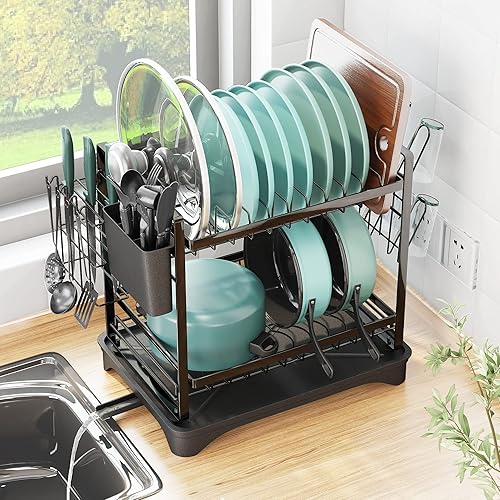 Miniatura 2 de Escurridor de platos escurridor de platos de 2 niveles con escurridor estantes de platos de alta capacidad para encimera de cocina escurridor de