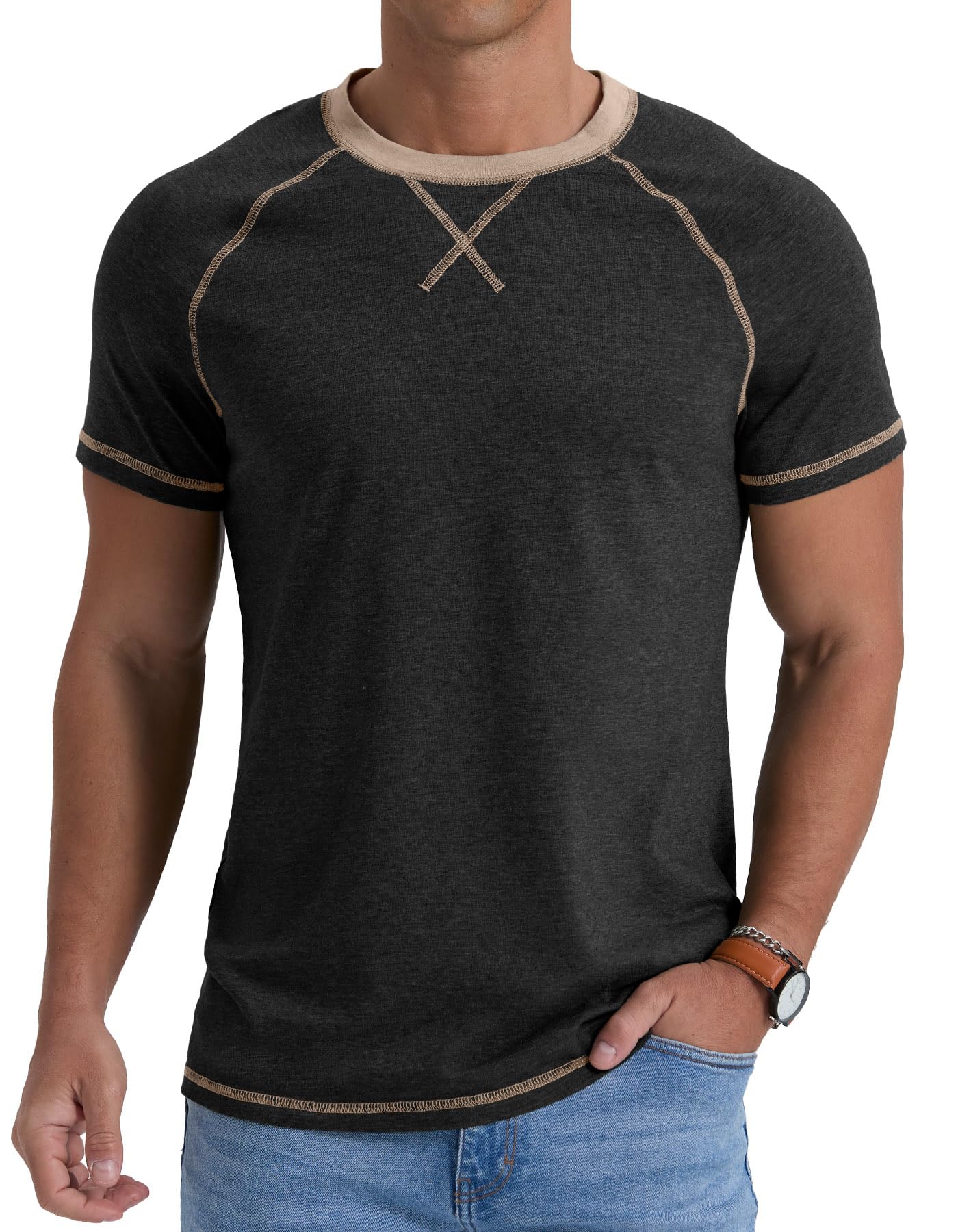 Askdeer Mens Cotton T-Shirt Short Long Sleeve Casual Shirts Crewneck Lightweight Soft Stylish T-Shirts