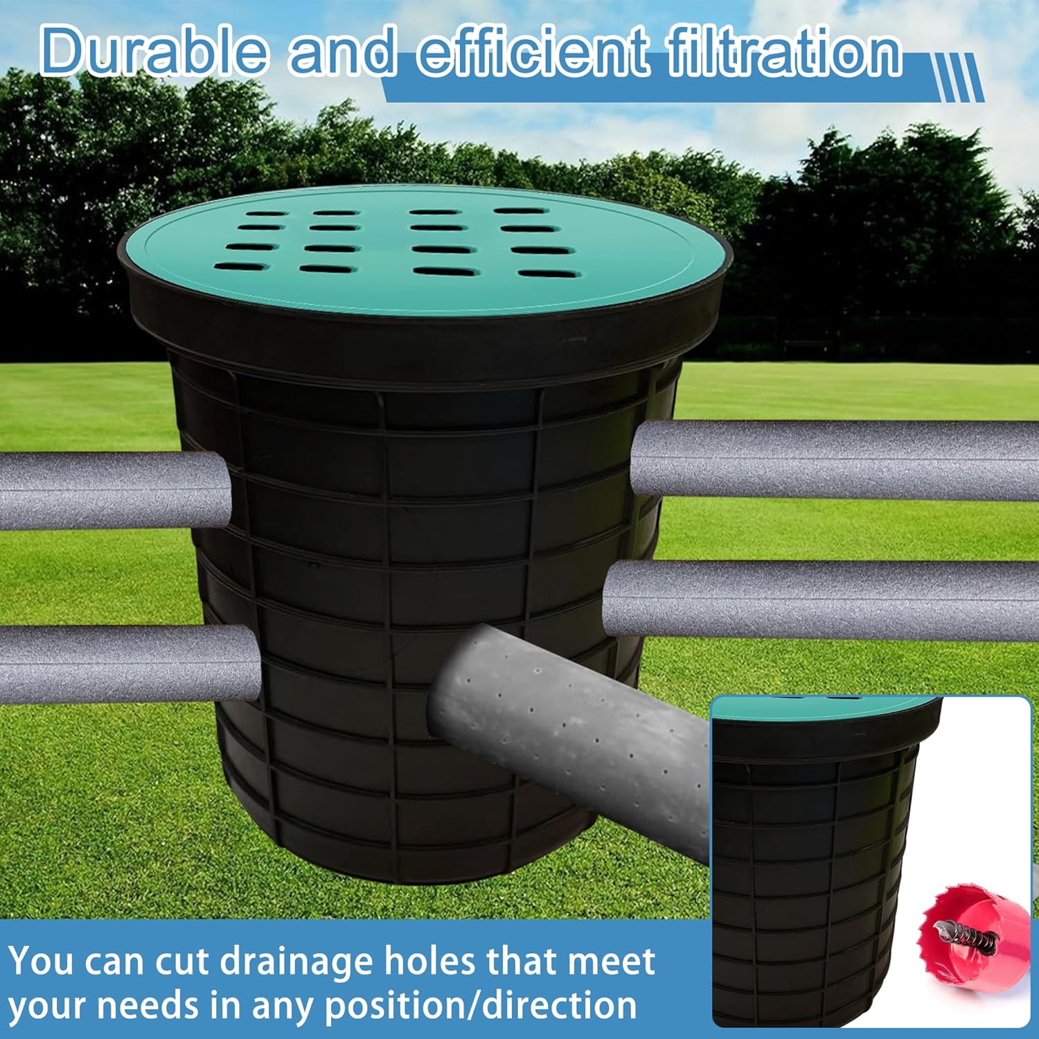 18.5x19.7x15.3 in Large Catch Basin for Drainage with Debris Basket,French Drain Catch Basin Without pre drilled Holes are Suitable for courtyards, lawns