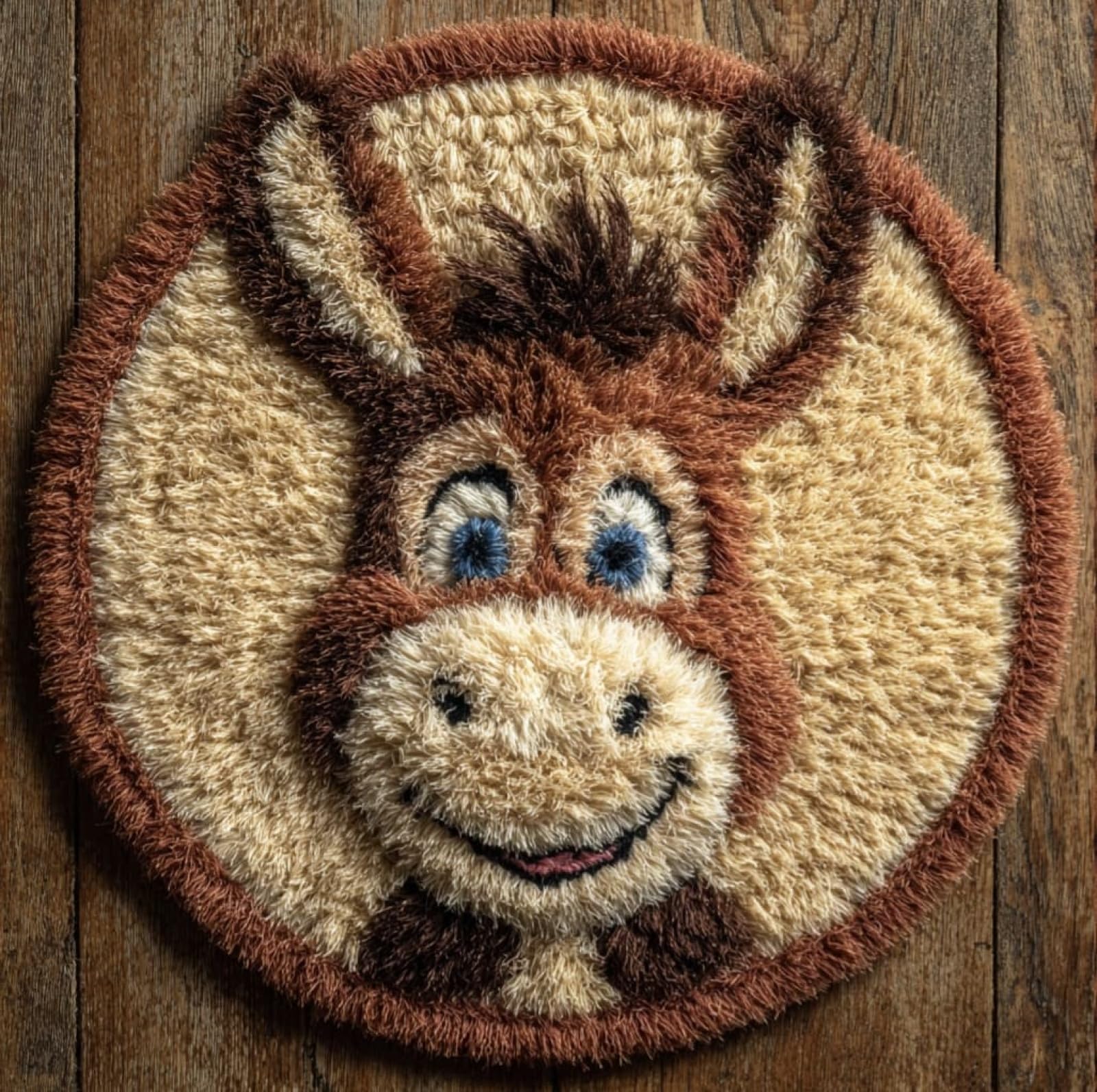 WallustrioaW 3D Latch Hook Rug Kit,Animal Donkey,DIY Latch Hook Kit Rug Making Crafts for Kids and Adults,Embroidery Carpet Cushion with Sewing Tool,50x50cm