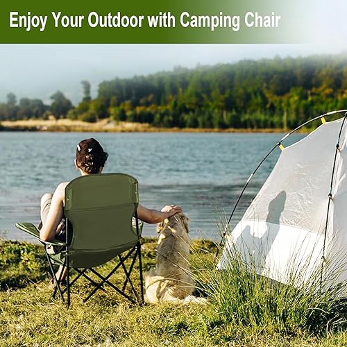 Miniatura 2 de Sillas plegables plegables para camping, silla de césped resistente con bolsa refrigeradora, bolsillo de almacenamiento, bolsa impermeable, silla