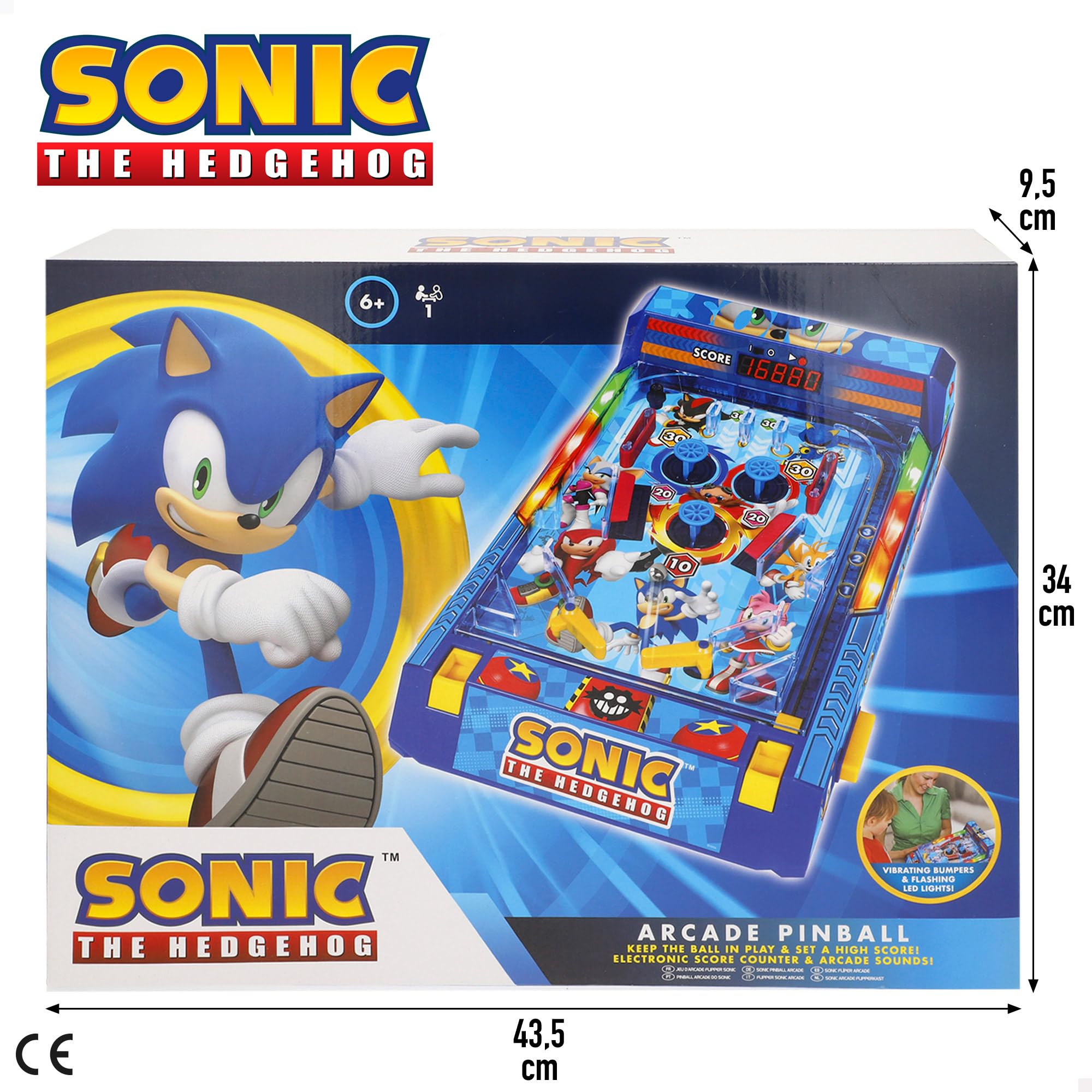 ColorBaby Sonic Pinball da tavolo, luci e suono, segnalibro elettronico, design arcade premium, licenza ufficiale, giochi da tavolo elettronici, giocattolo da collezione (77726)