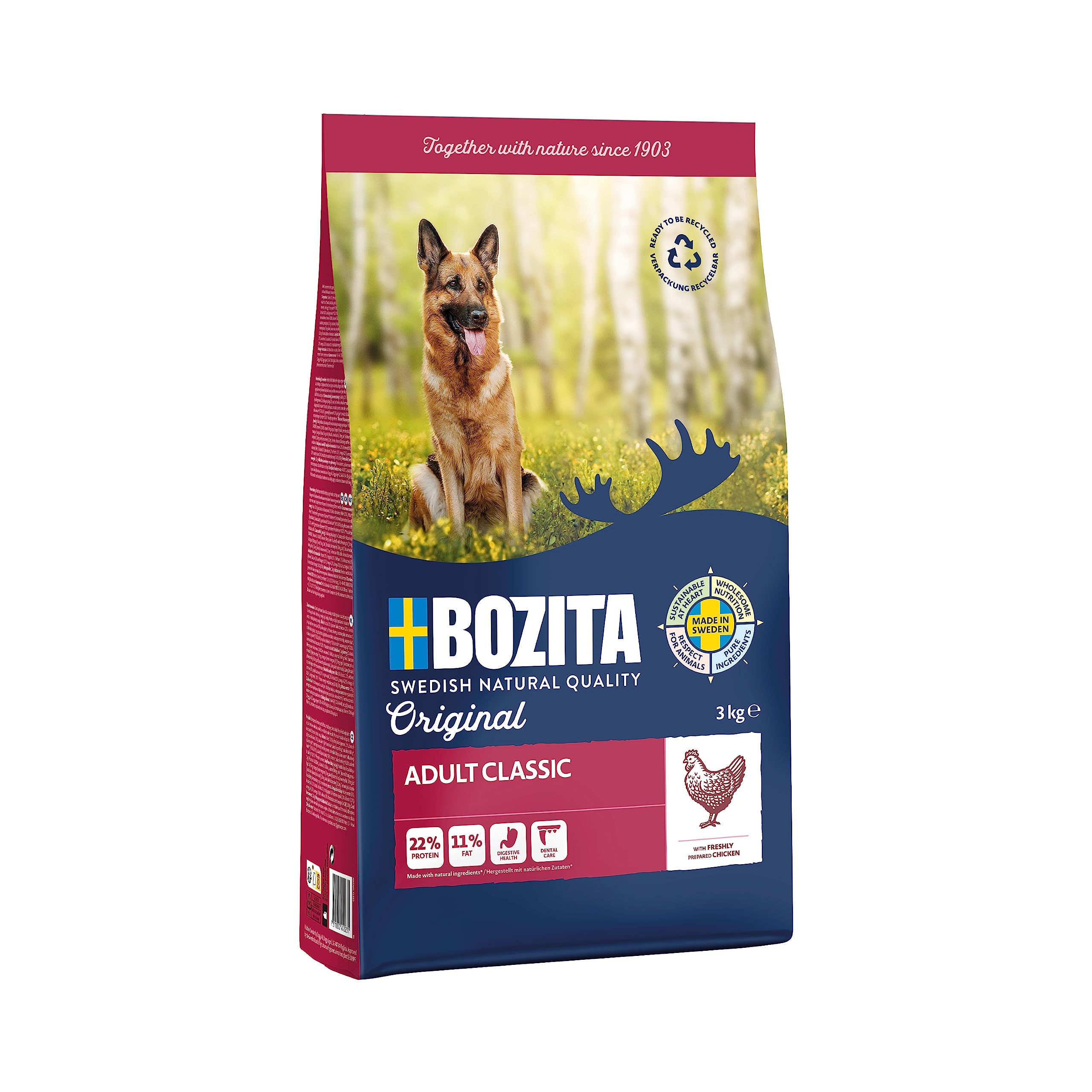 Bozita Hundefutter Original Adult Classic Huhn – 3 kg Trockenfutter für Hunde mit normalem Aktivitätsniveau – Ausgewogene, vollwertige Ernährung für gesunde und Vitale Erwachsene Hunde