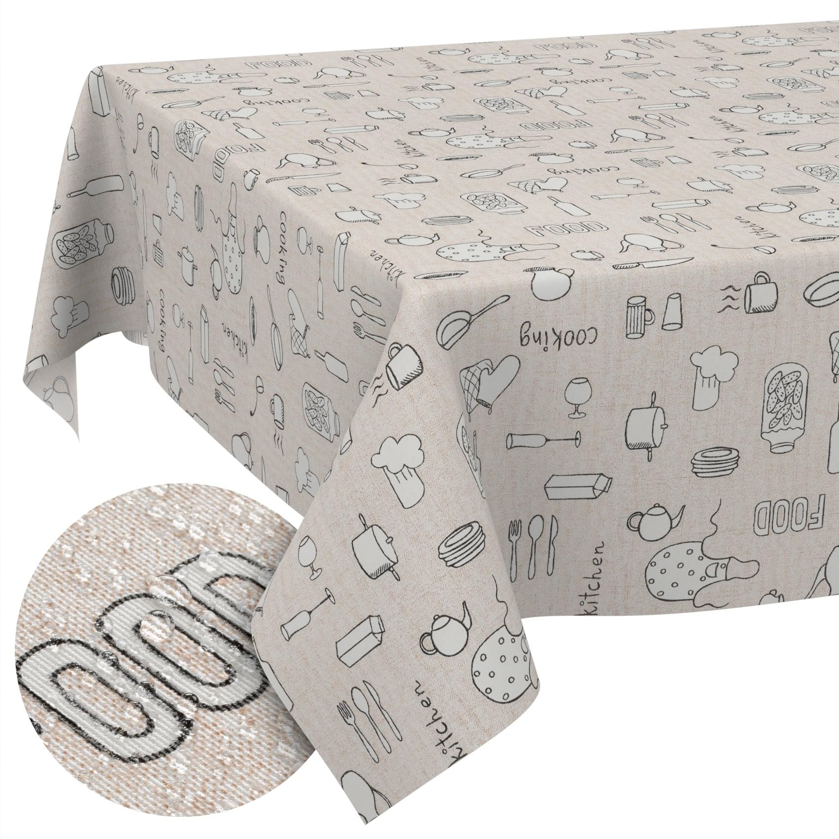 Mantel de tela textil lavable, mantel de algodón, poliéster, cocina, 350 x 140 cm, para interior y exterior