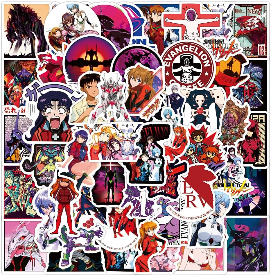 Evangelion Stickers 50pcs Neon Genesis Evangelion EVA Anime Laptop Car Stickers Motorcycle Bicycle Luggage Decal Graffiti Patches Skateboard Stickers[No-Duplicate Sticker Pack]