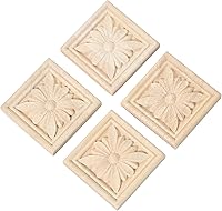 Metany 4 Pack Wooden Carved Appliques Onlays - 2.36" Square Rubber Wood Decals for Furniture, Cabinets, Doors, Mirrors, DIY Home Decor