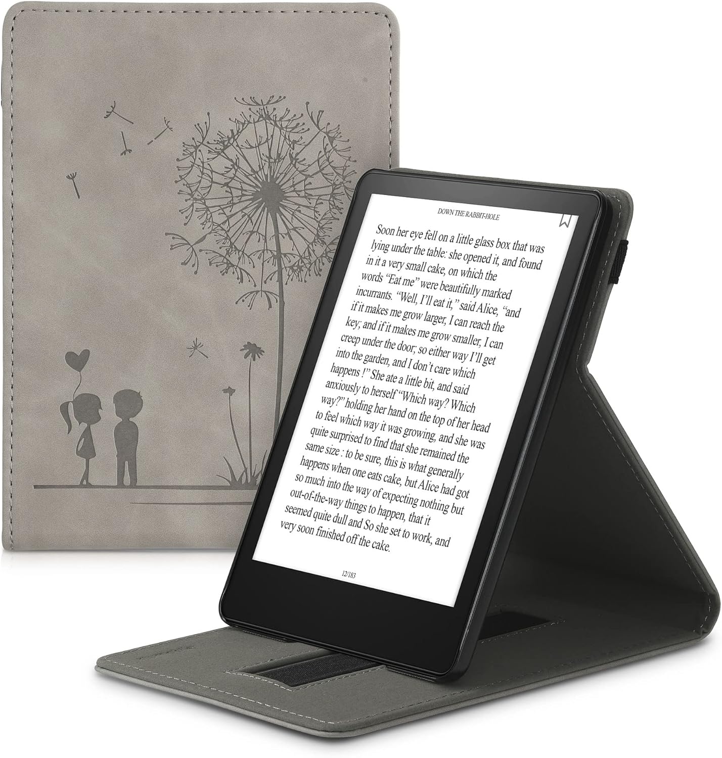 kwmobile Cover Compatible with Amazon Kindle Paperwhite 11. Generation 2021 Case - Stand + Strap - Dandelion Love Black/White