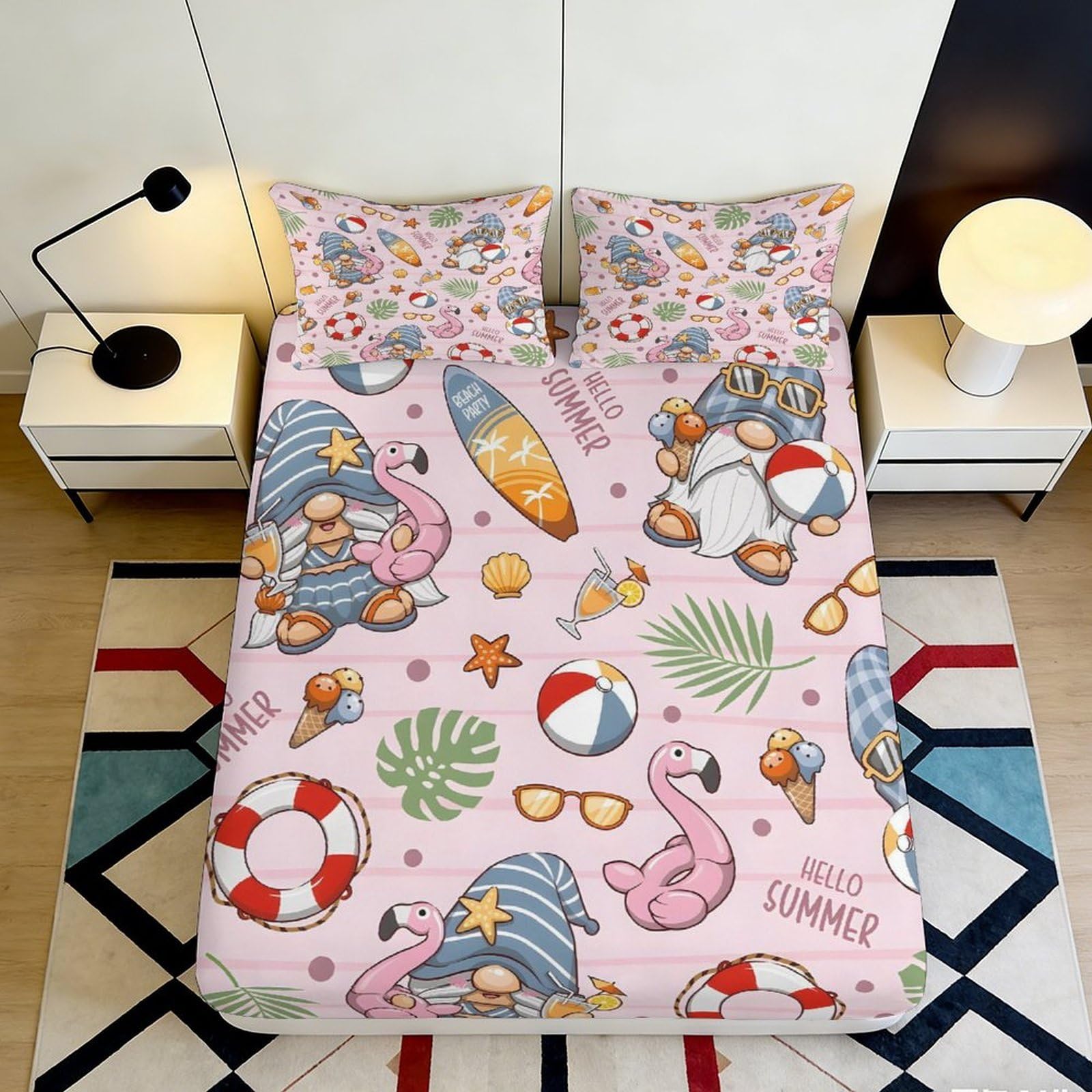 3D Printed Summer Beach Fitted Sheet Microfiber Pink Flamingo Mattress Cover for Bedroom Dorm Protection Decor 90x200x25cm