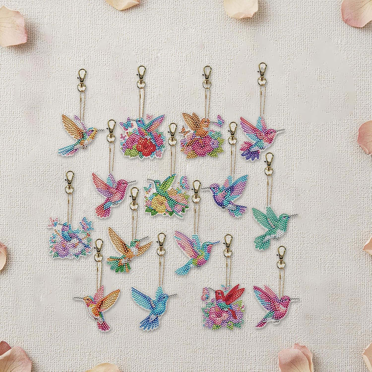 C'eitura 15 Pcs Double-Sided 5D Diamond Painting Keychain Kits for Adults & Beginners, DIY Flower Bird Gem Art Key Rings with Complete Tools, Perfect Craft Gifts & Bag Pendants