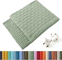 Treely 100% Cotton Cable Knit Throw Blanket - Ultra Soft 31x40 Inch Light Sage Green for Cozy Naps & Gifting
