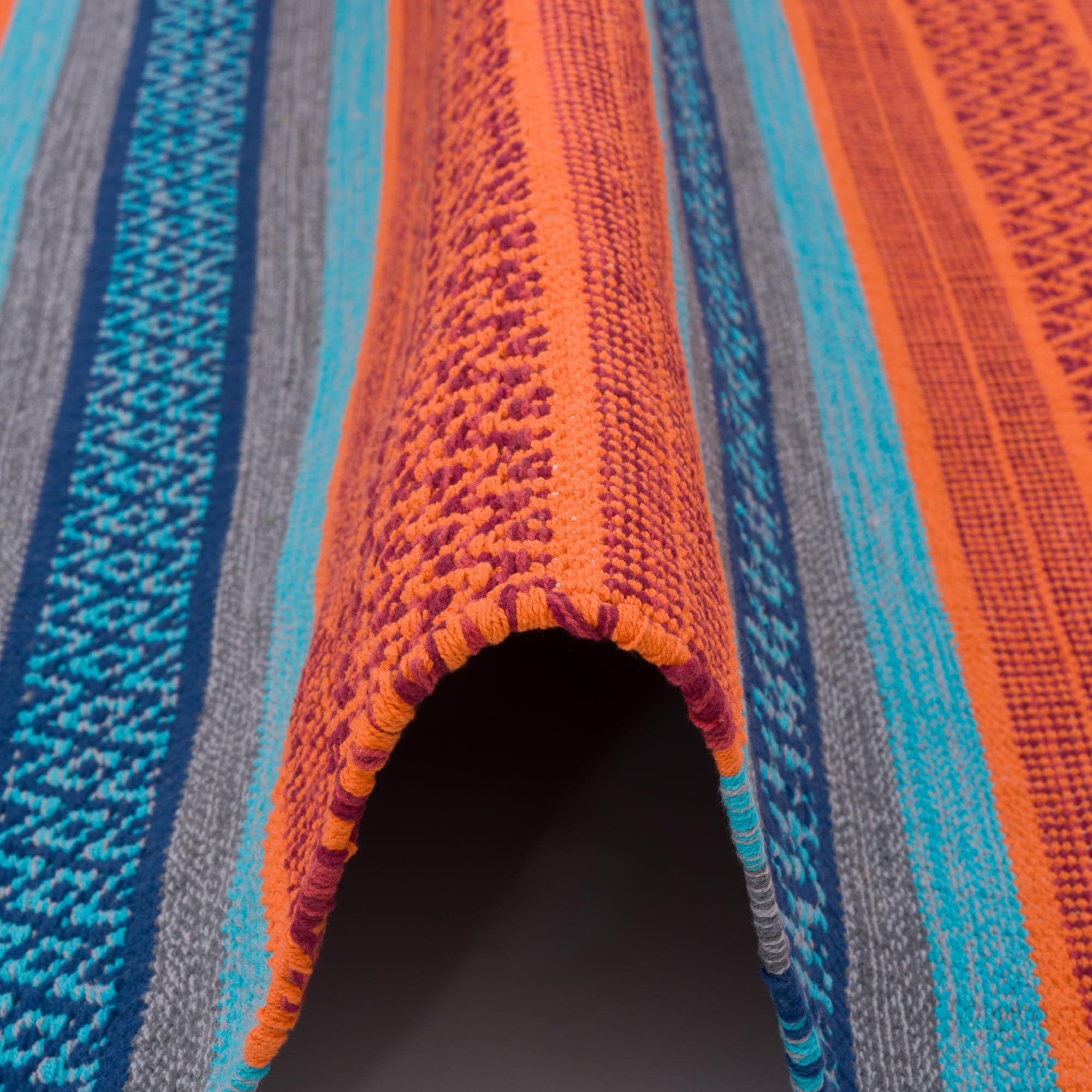 Pergamon Tapis Kilim en Coton tissé à la Main Grace - Multicolore Turquoise Terre Cuite - Tapis Facile d'entretien et Durable - Idéal pour Le Salon, Le Couloir et la Cuisine - Tapis Naturel Durable