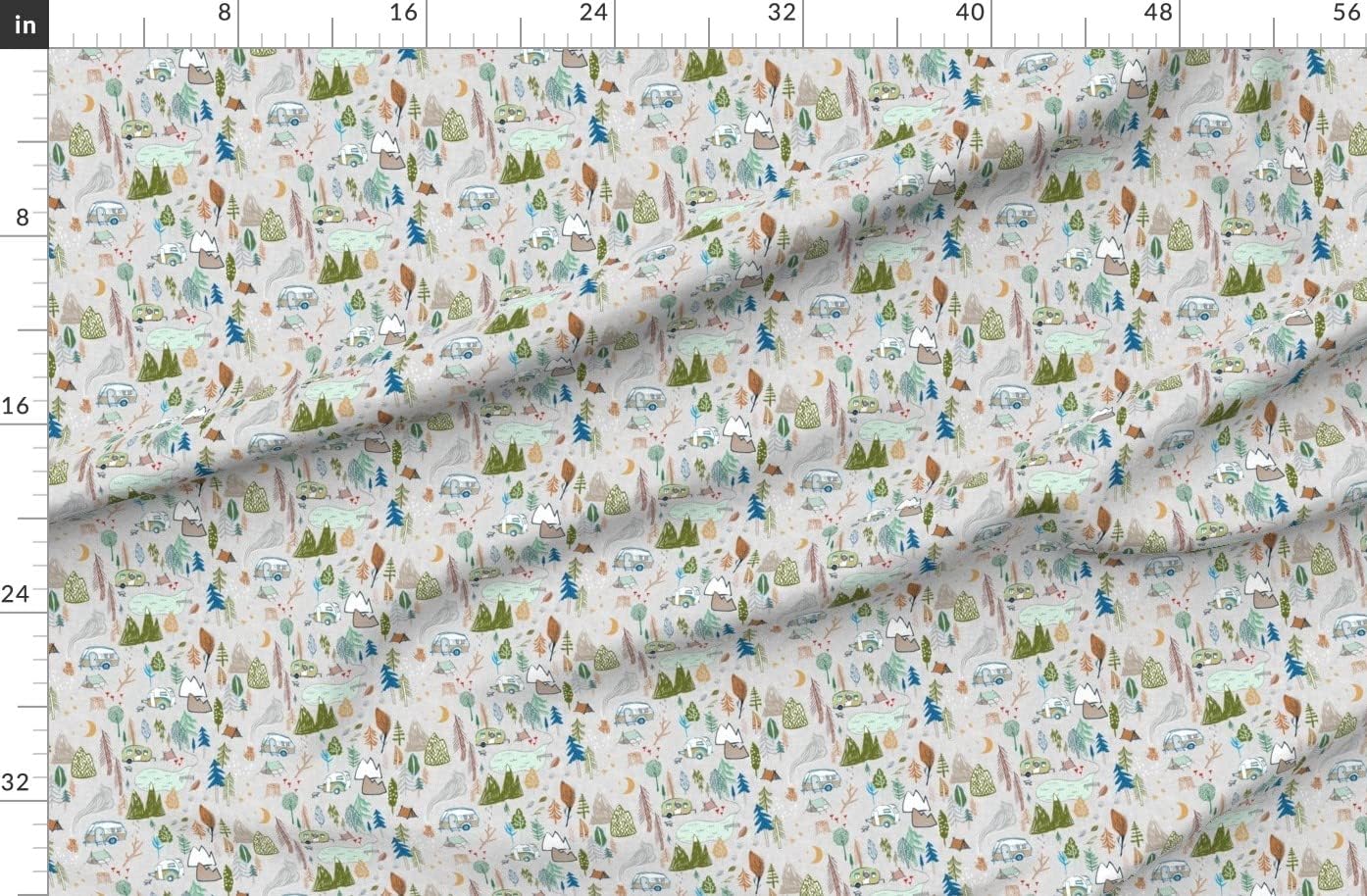 Spoonflower Fabric - Happy Camper Gray Camping Hiking Woodland Forest Fall Summer Tent Printed on Organic Cotton Sateen Fabric by The Yard - Sewing Quilting Apparel Home Decor