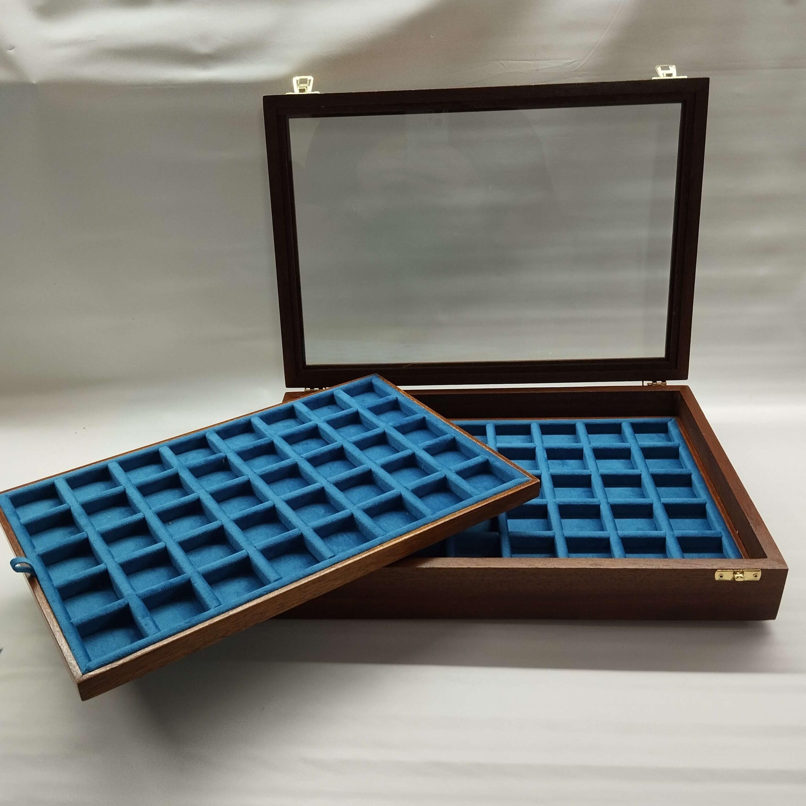 Caja para Monedas y medallas con 2 bandejas de Terciopelo, Madera Maciza Artesanal, numismática, Personalizable, Hecha a Mano en Italia