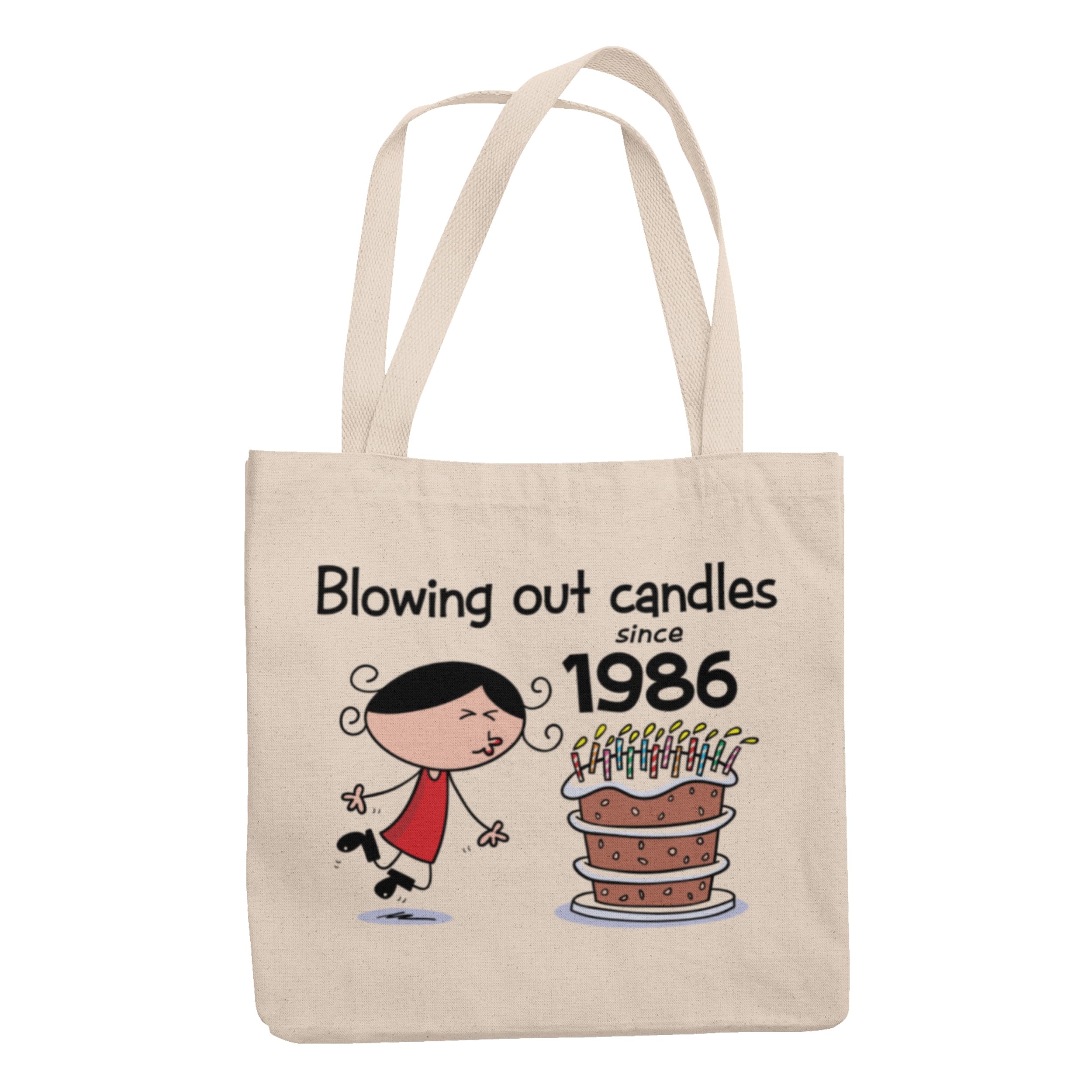 40th Birthday Gifts for Women - Funny 40th Birthday Gift Bag - Cotton Tote Bag with 'Blowing Out Candles Since 1986' Print - Eco-Friendly Reusable Shoulder Bag 42x38cm