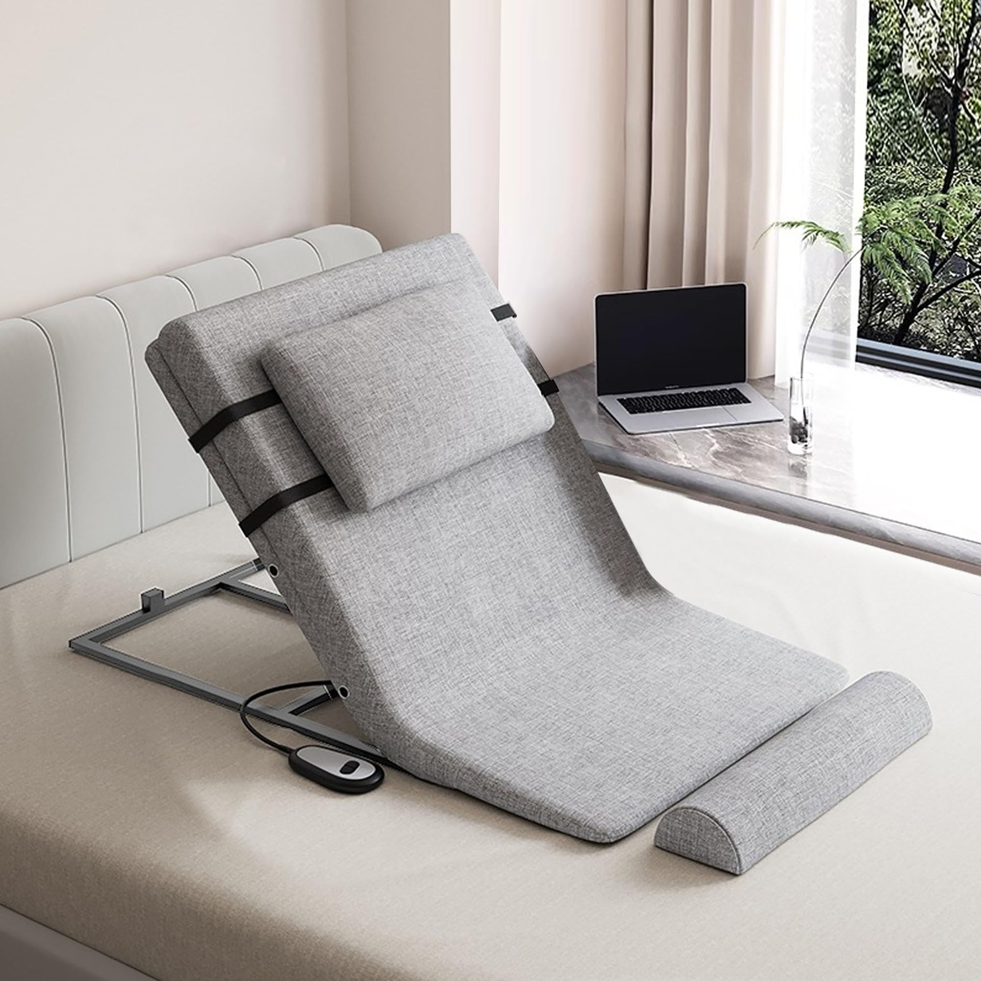 電動リクライニングマットレス ベッド 枕付き グレー 電動