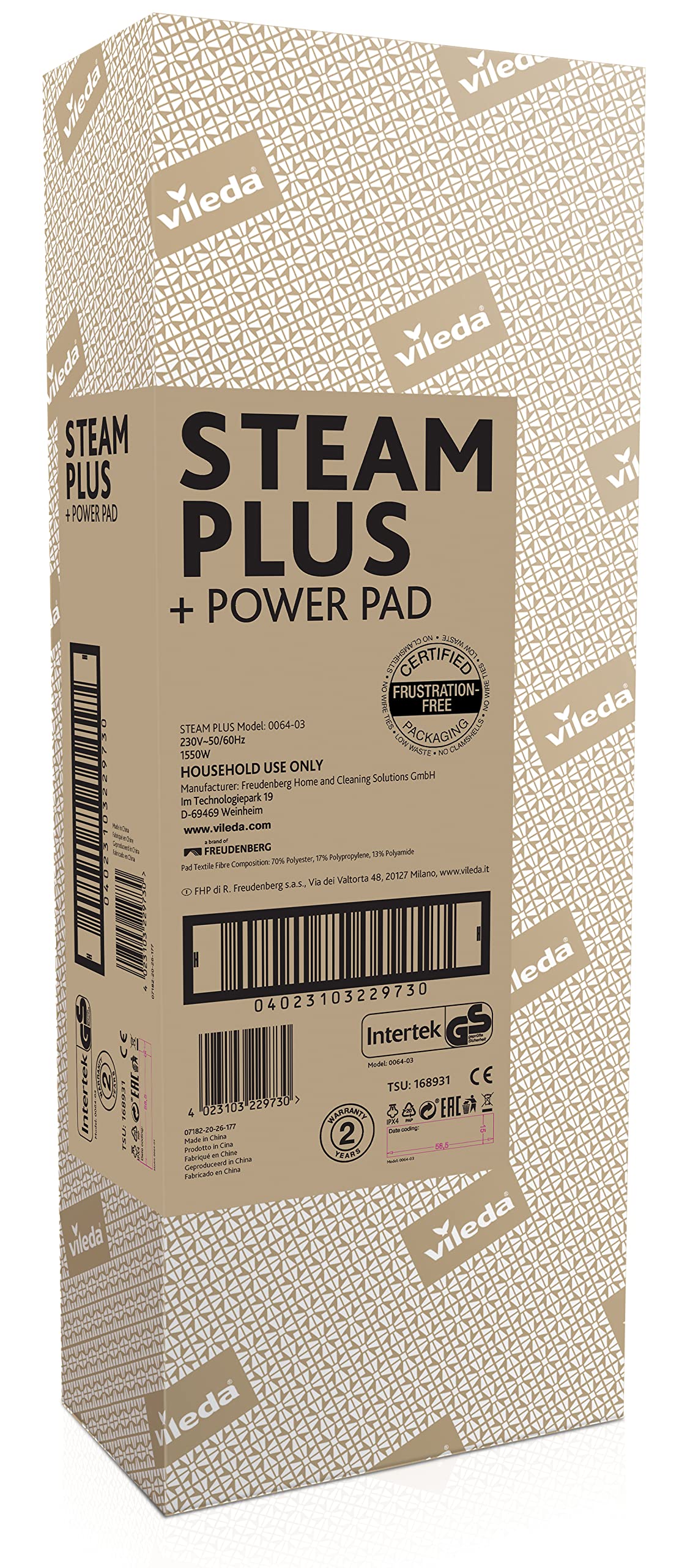Vileda Steam PLUS con Power Pad|scopa a vapore|pulizia e igiene| & Panno Ricambio Scopa Vapore, in Microfibra 3D, Compatibile con Lavapavimenti a Vapore 100°C