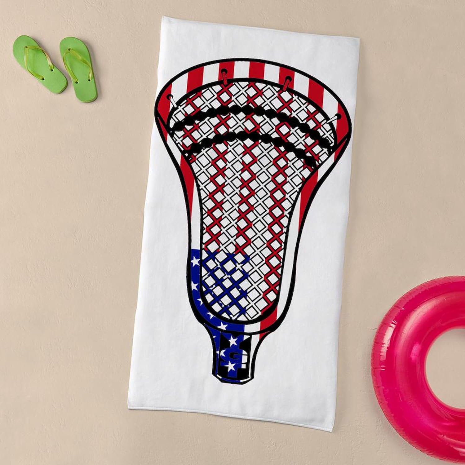 CafePress Lacrosse Flag Head 600 30"x60" Absorbent Cotton Back, Soft Beach, Pool Towel