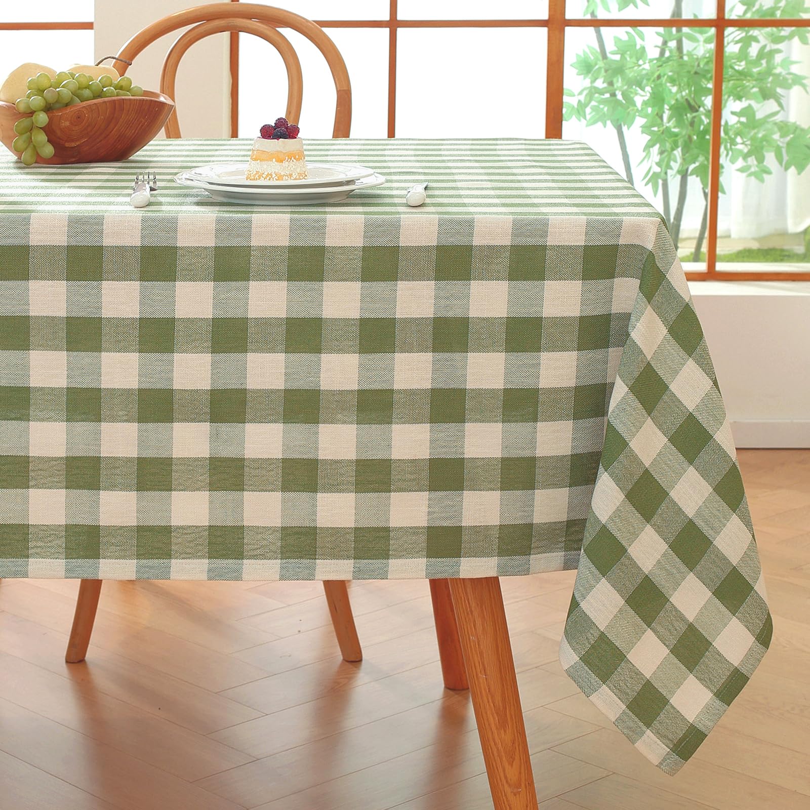 Alsoo Gingham Tablecloth Rectangle Checkered Table Cloth Cotton Linen Fabric Wrinkle Free Washable Buffalo Plaid Table Cover for Kitchen Dining Picnic Camping, Green and White, 60 * 75 inch-image-37