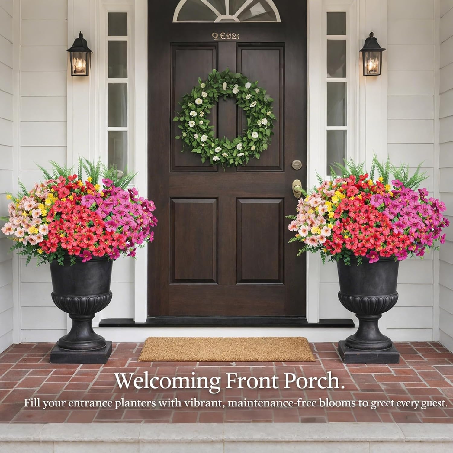 20 Packs Artificial Flowers Outdoor UV Resistant Fake Plants for Spring Garden Patio Decor - Realistic Faux Greenery Shrubs Fern Grass for Hanging Planter Porch Window Box Yard Lawn Patio Decorations