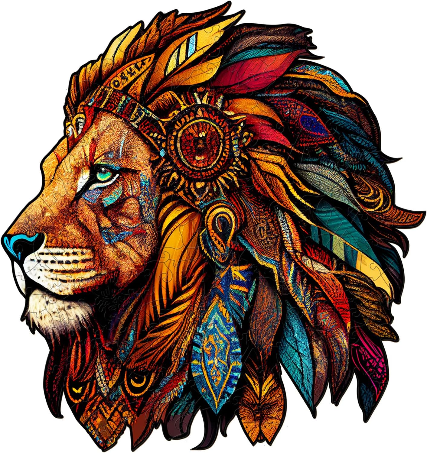 WOODBESTS Wooden Lion Puzzle, 200pcs, 11.8"x11.1", Medium, Bohemian Style, Unisex, Brown, Intermediate Skill Level, Ages 8+