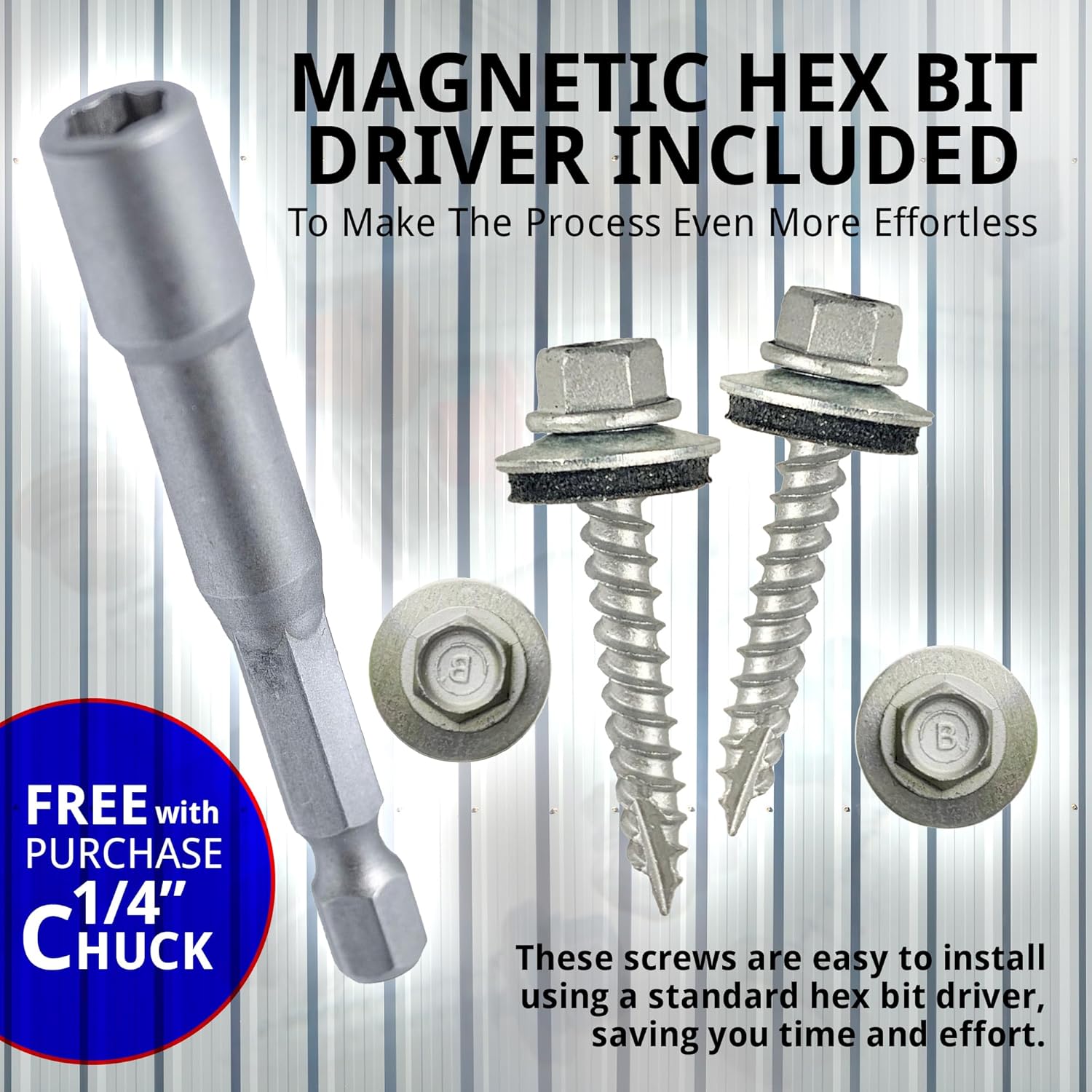 EAGLE 1 Metal Roofing Screws #10 - Painted Hex Head Self-Tapping Screws with EDPM Rubber Washer for Metal to Wood, Vinyl, Small Sheet Metal - Free Magnetic Driver (Zinc, 1 Inch, 1000)