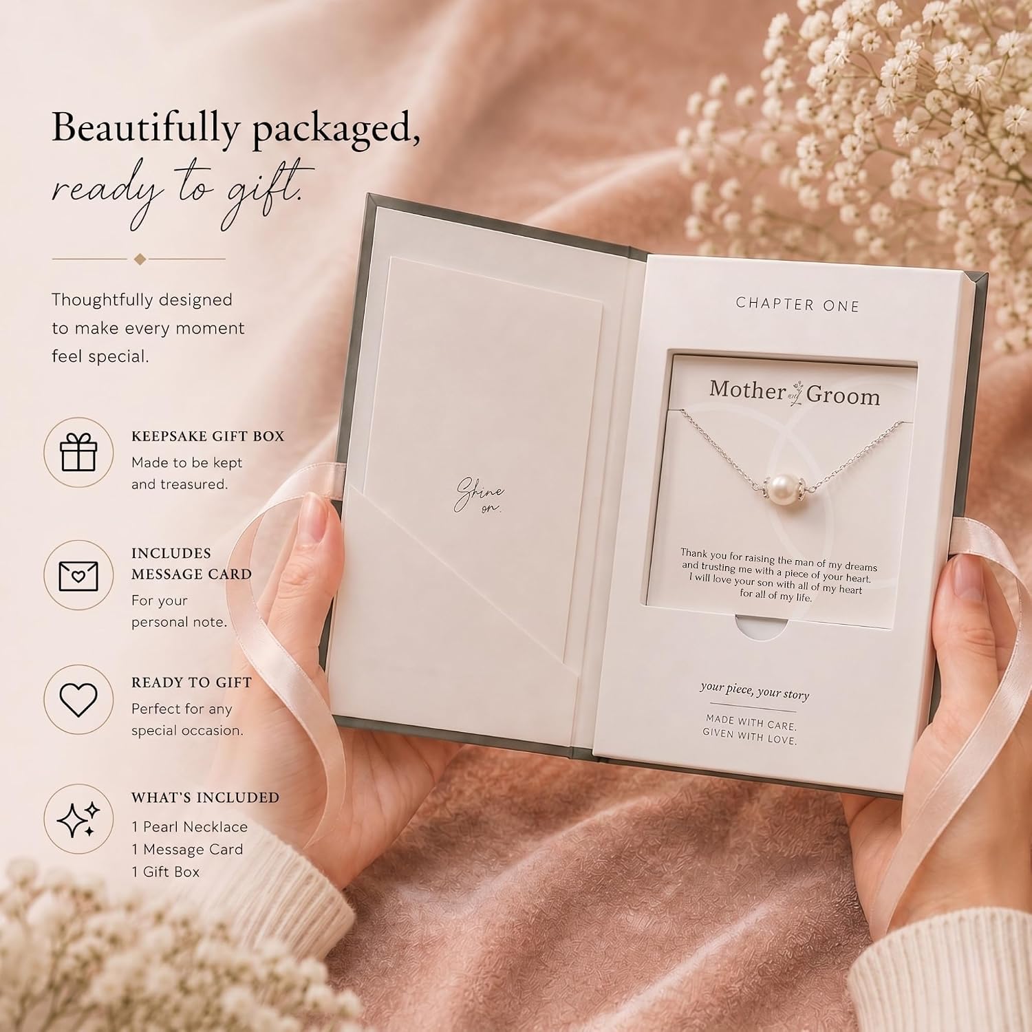 HOPE LOVE SHINE - Wedding Day Gift to Bride from Groom - Bride Necklace, Jewelry 16+2"