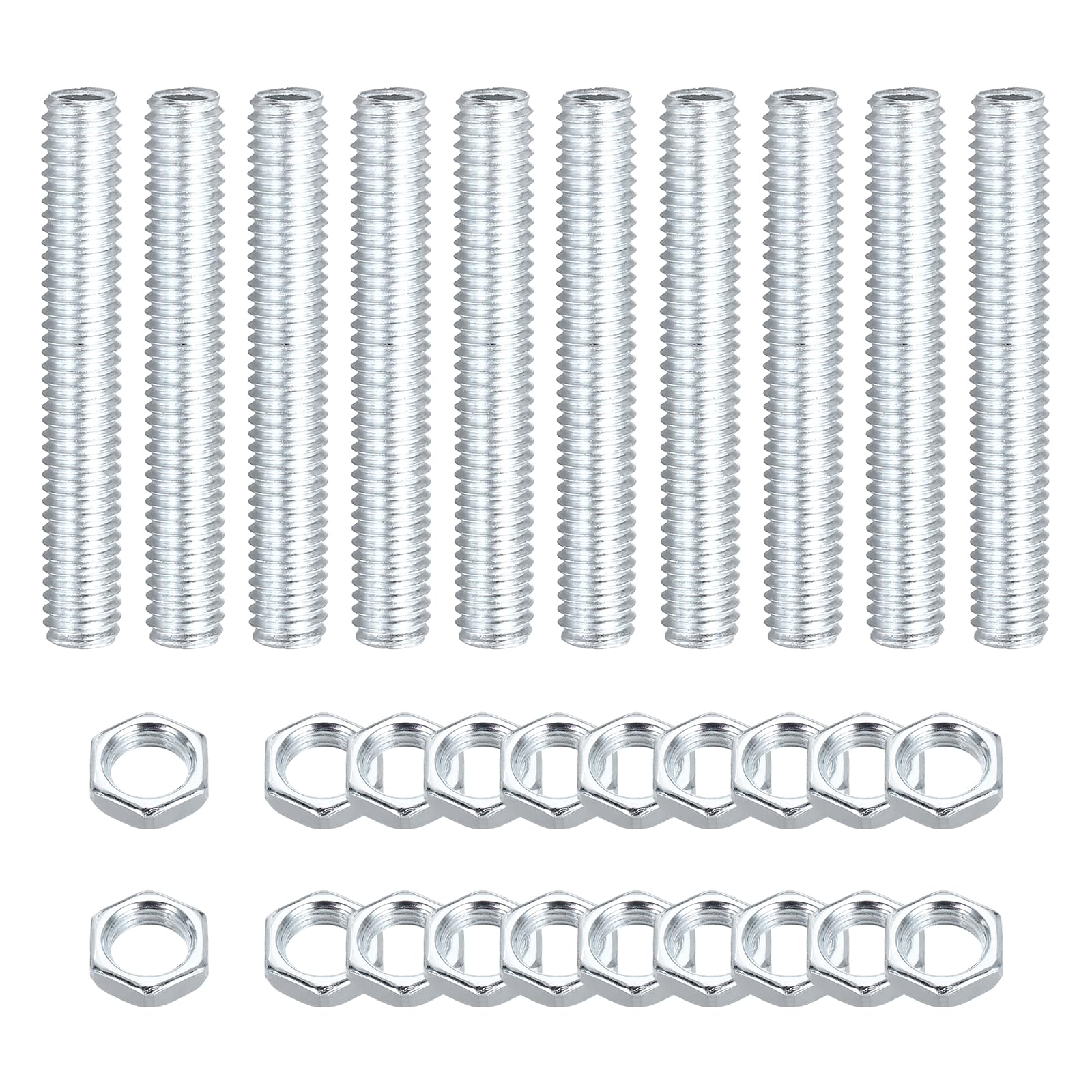 sourcing map 10Pcs 40mm Lamp Pipe Nipples Kit with Lock Nuts, M6x1 Coarse All Threaded Hollow Tube Lamp Repair Hardware Fasteners for Chandelier Ceiling Lamps Assembly DIY, White Zinc — image 1