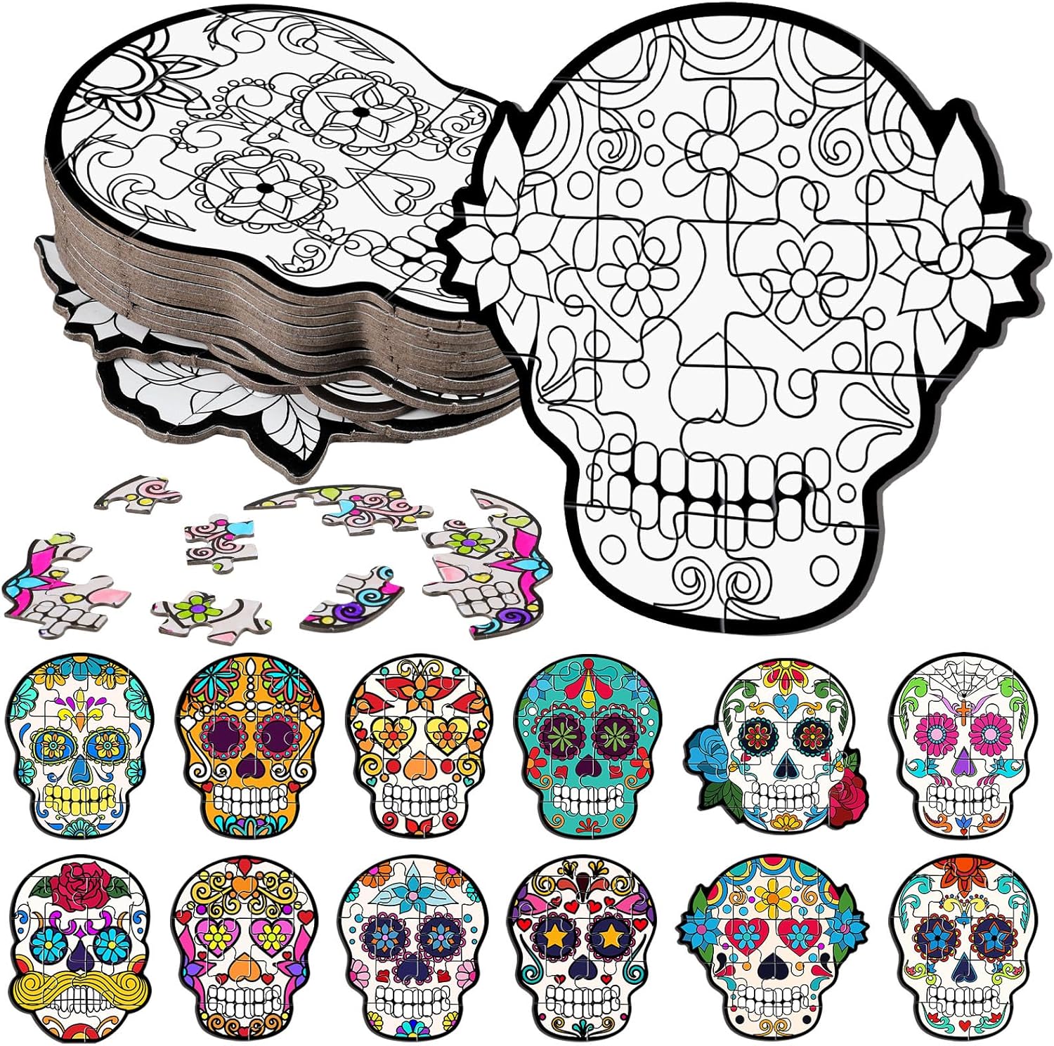 Realspring 24 Pack Hello Winter Color Your Own Jigsaw Puzzles for Kids 3-5, 4-6, 6-8, Coloring Christmas Crafts DIY Paper Puzzles Party Favors Gifts for Toddler Children Learning Education Toys
