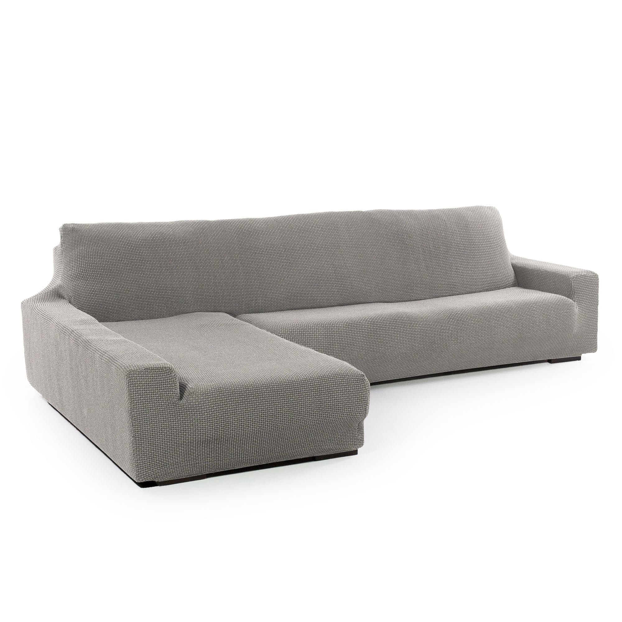 SofaCamaleon® – Funda Chaise Longue Izquierda (Visto de Frente) Brazo Largo | Súper Ajustable | Lavable a 30°C | Sofá en L | Cubresofá | Helena Color Gris Claro