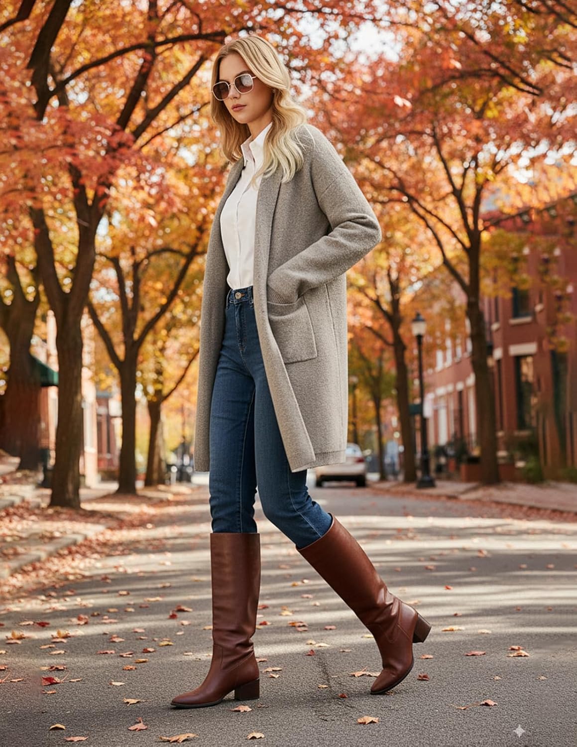 GRACE KARIN Women Long Sweater Blazers, 2025 Open Front Knit Cardigan, Dressy Soft Lapel Jacket with Pockets - Image 5