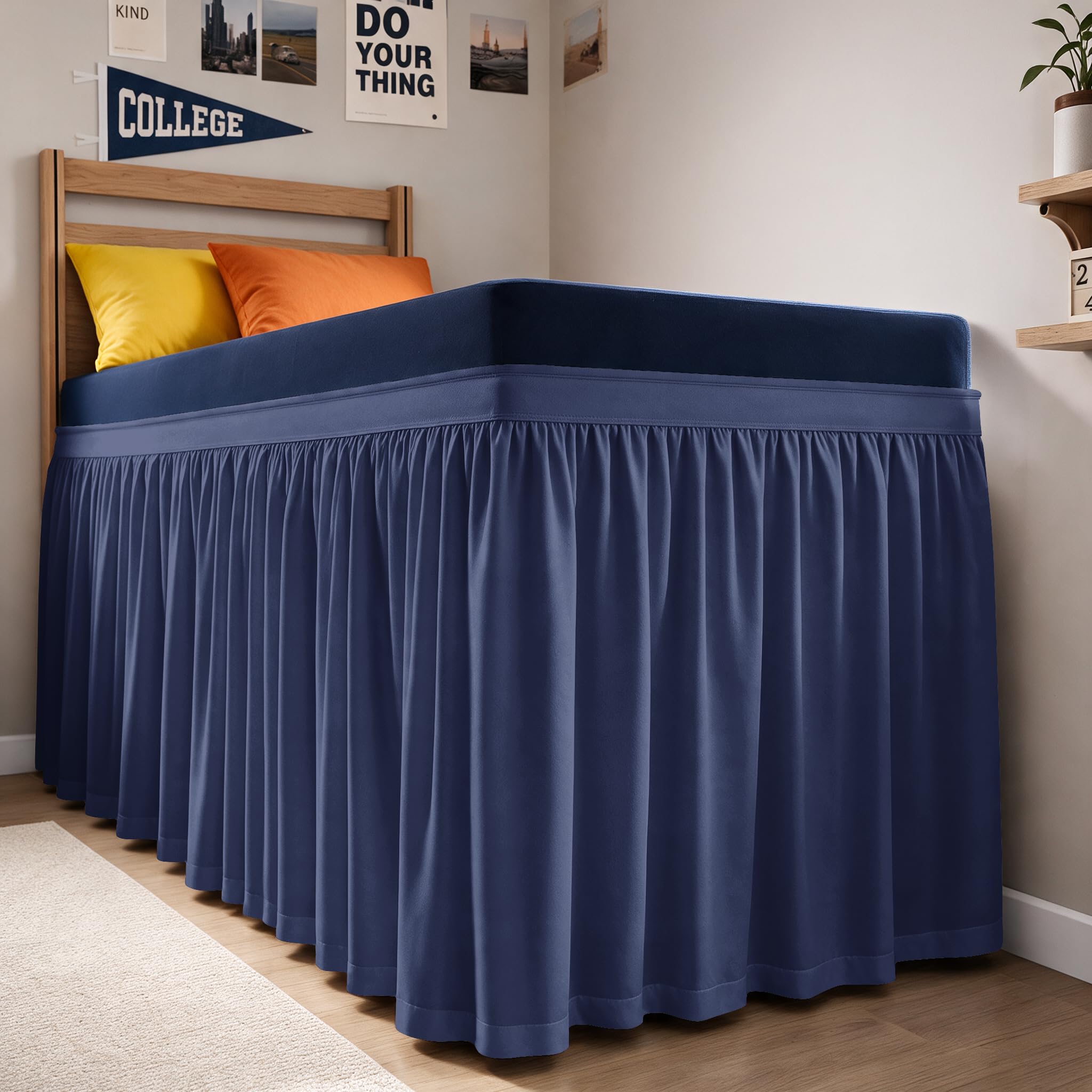 CGK Linens Dorm Room Bed Skirt Full XL - Dorm Essentials - 32" Navy Blue