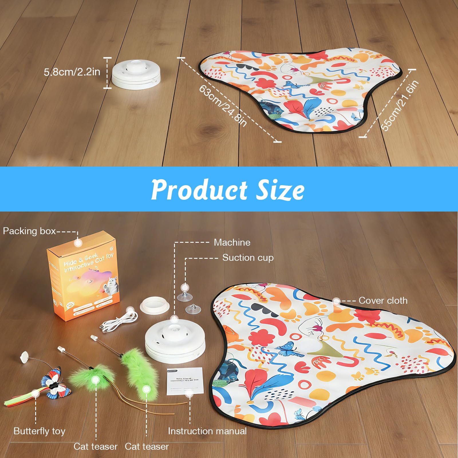 Cozary Giochi Interattivi per Gatti, Gioco Interattivo Gatto Elettrico con Piume Rimovibili, Gatto Giocattolo Automatico per Catturare Topi, Ricarica USB Cat Toys