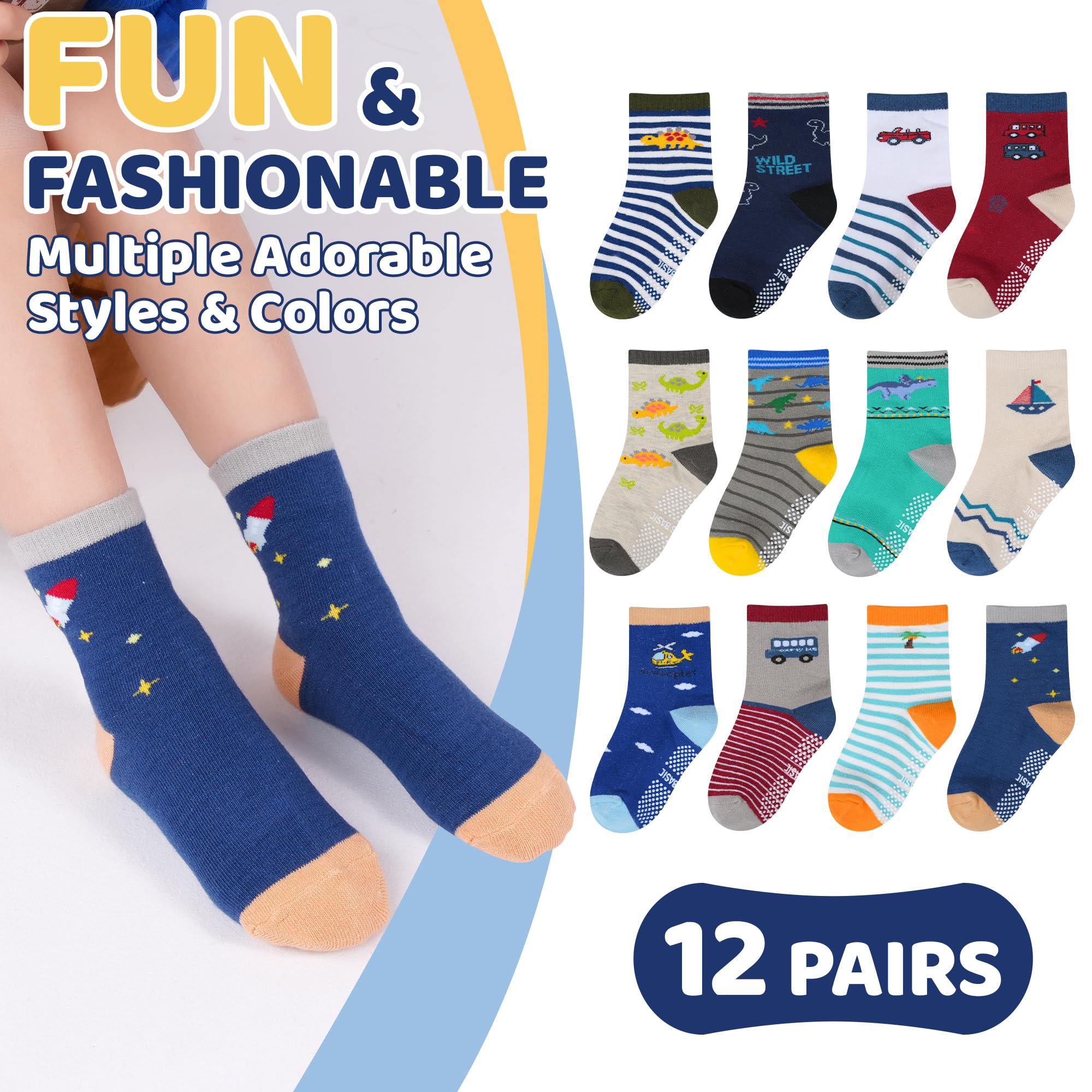 ELUTONG Toddler Baby Grip Socks-Cute Kid's Non Slip Socks-12 Pairs Of Baby’s Socks Suitable Baby Kids Aged 1-7 Years — view 6