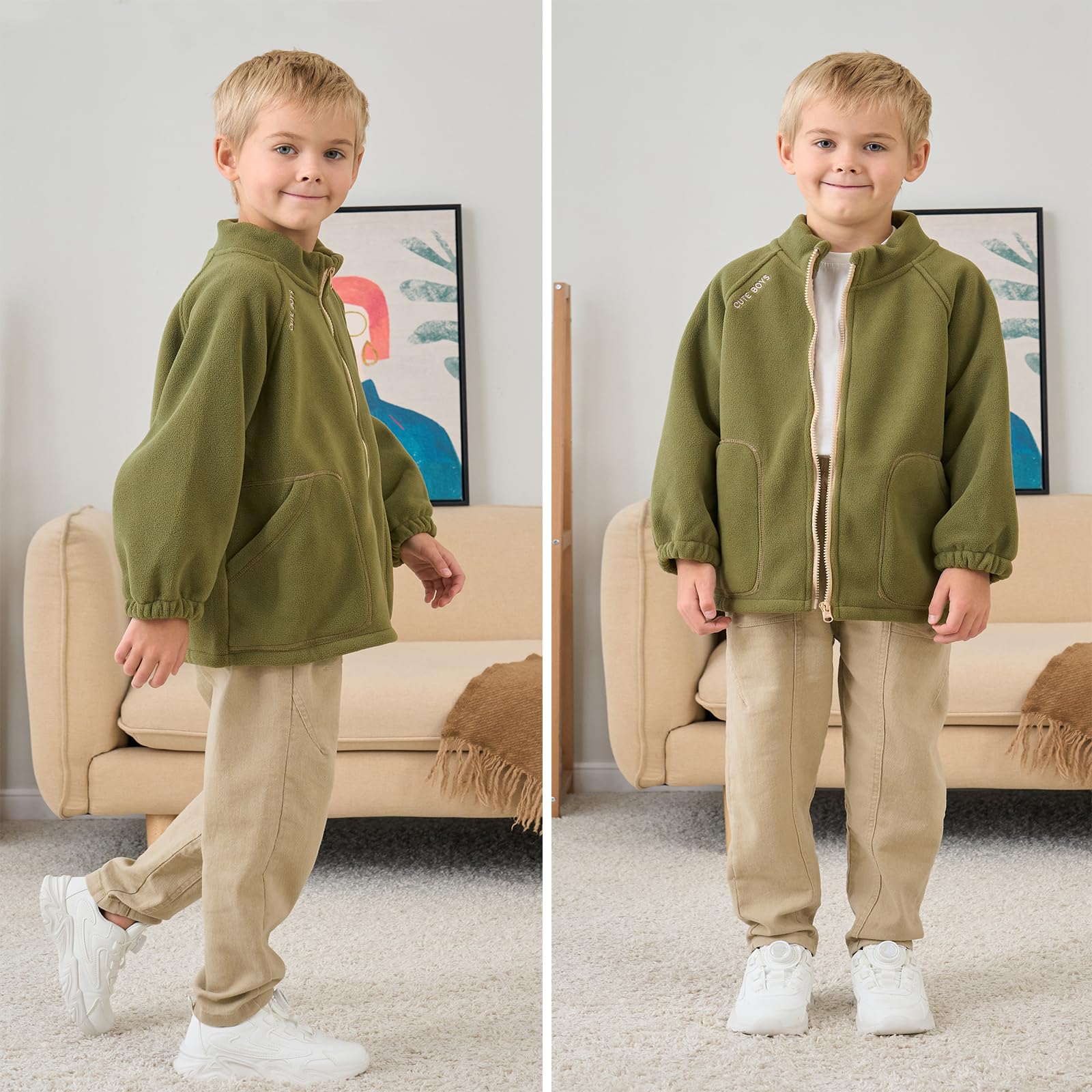 Veste en polaire pour tout-petits, manteaux chauds à manches longues à fermeture éclair pour bébés garçons pour l'automne, le printemps et l'hiver